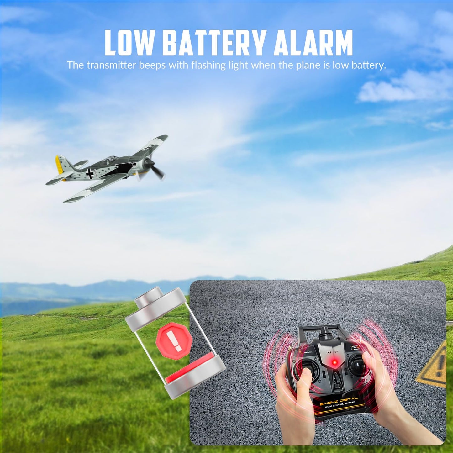 volantexrc RC Plane FW190 Fighter 4CH Remote Control Airplane RTF with Aileron, Gyro, Aerobatics & 3 Modes to Fly, Hobby Radio Controlled Warbird Aircraft for Adults, Beginners (761-17)