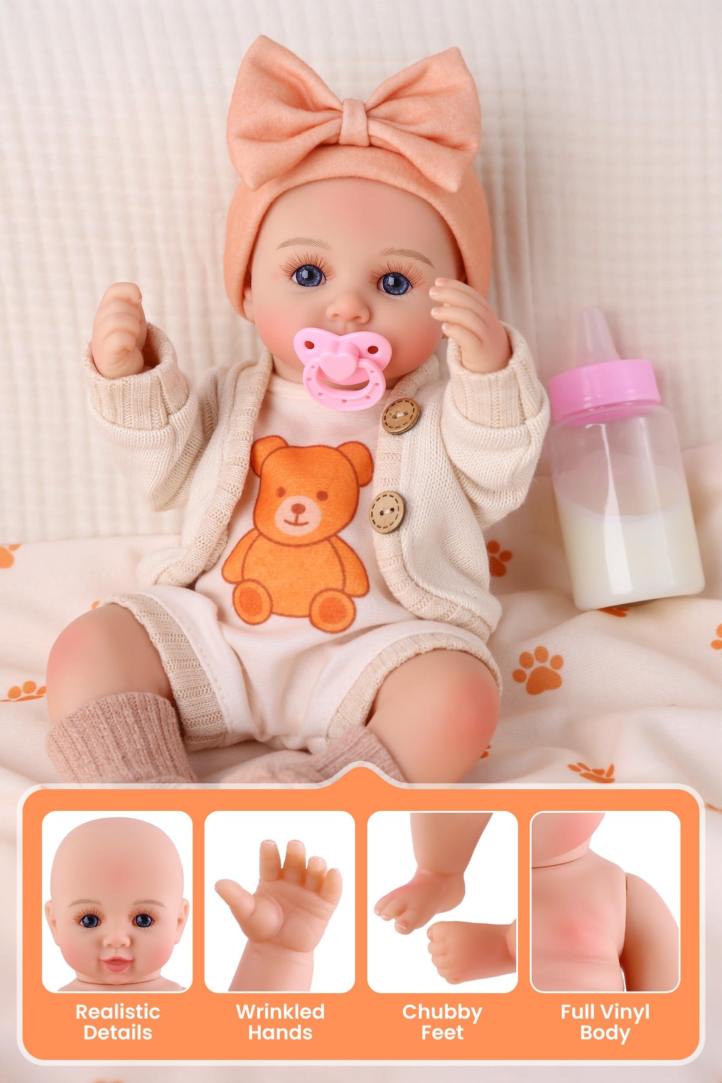 BABESIDE 12 Inch Realistic Full Vinyl Baby Doll Set, Lifelike Small Reborn Baby Doll with Clothes & Accessories, Pretend Play Baby Doll Toys for Girls Ages 3+, Ideal for Birthday