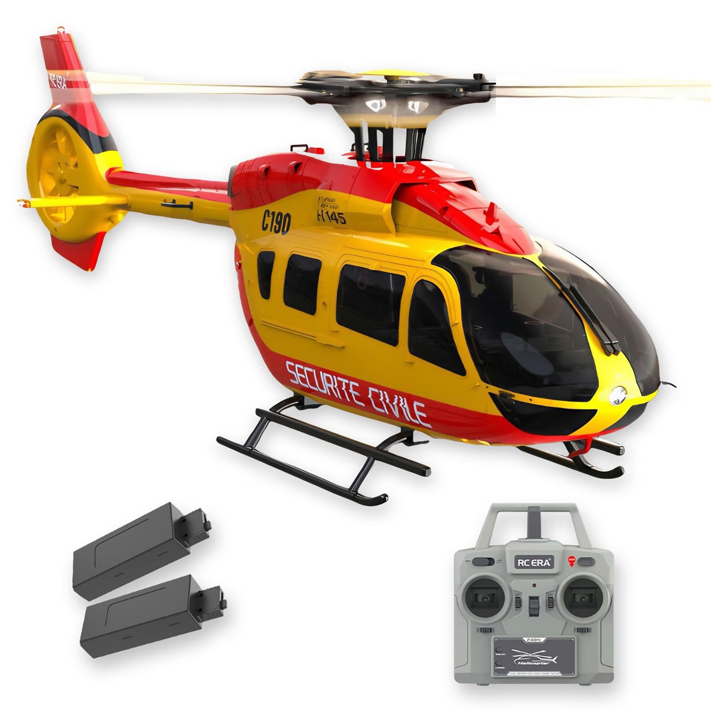 Ssccgym C190 H145 6CH Remote Control Helicopter Aircraft for Adults Beginners RC Heli Single Rotor No Ailerons Maintain Altitude Hover/Optical Flow Positioning RTF 335MM (Yellow 2-Battery)