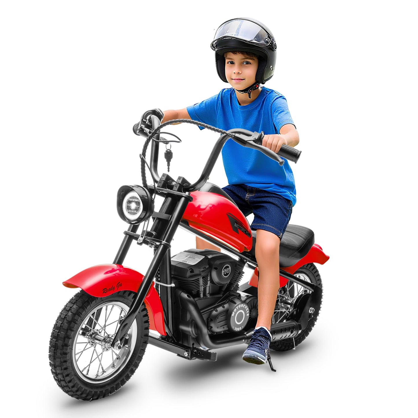 Electric Dirt Bike, 15 Mph & 150lb Max, 24V Ride On Toy for Big Kids w/Led Lights & Power Display, Chain-Driven Motor, Twist-Grip Throttle, Shock Springs, Handbrake, 12" Air-Filled Tires, Red