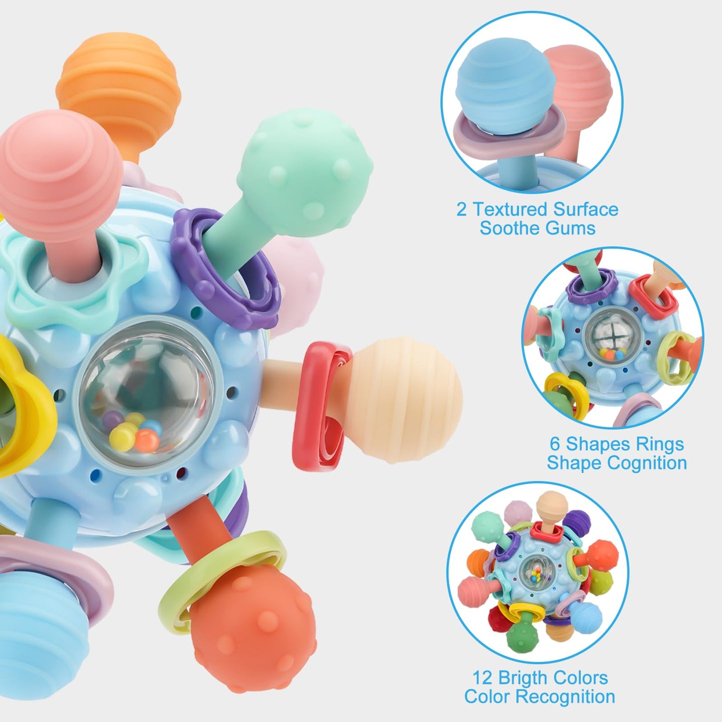TOHIBEE Baby Montessori Sensory Teething Toys + Baby Teething Mitten for 0-6 6-12 Months