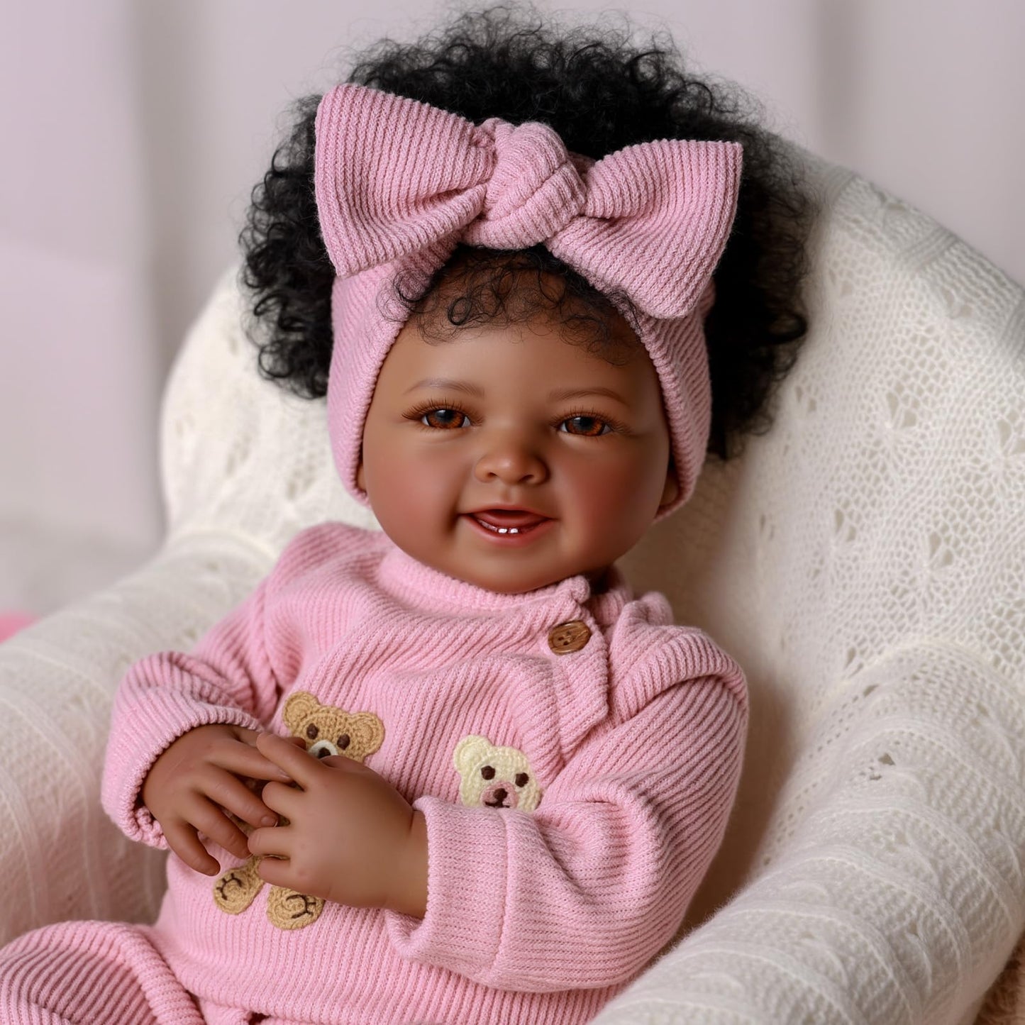 BABESIDE Lifelike Reborn Baby Dolls Black - 17-Inch Baby-Soft Body & Curls Realistic-Newborn Baby Doll African American Real Life Baby Dolls Cloth Body for Kids