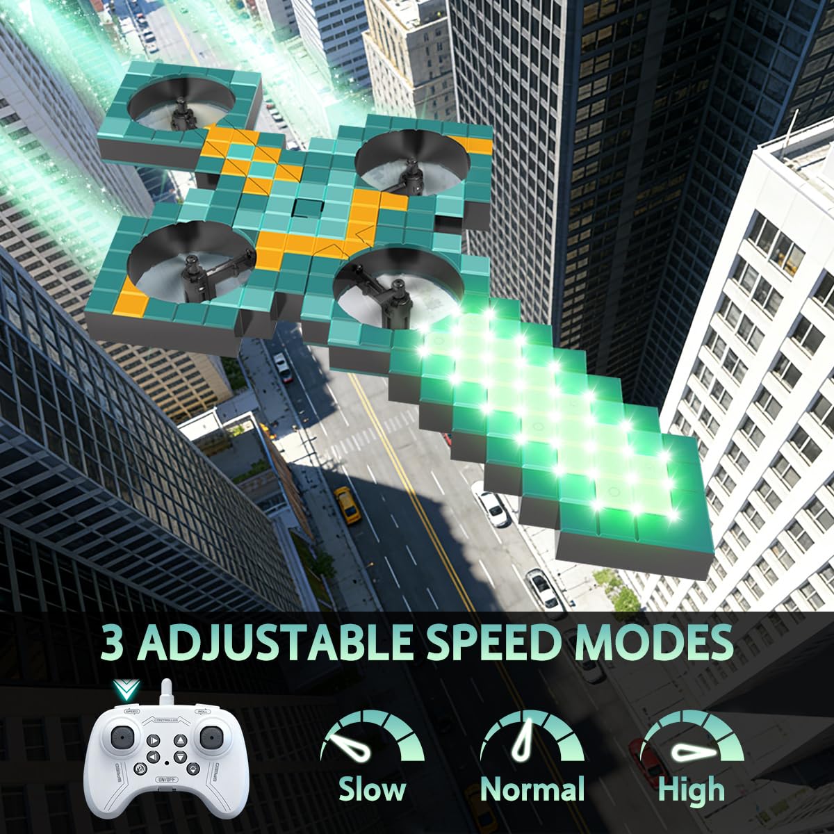 RC Airplane with LED Light, 360° Flip, 3 Speed Modes, 4 Motors, 2.4GHz Foam Remote Control Helicopter for Teens Adults Aged 14+, RC Quadcopter Sword-Shaped Drone, Green
