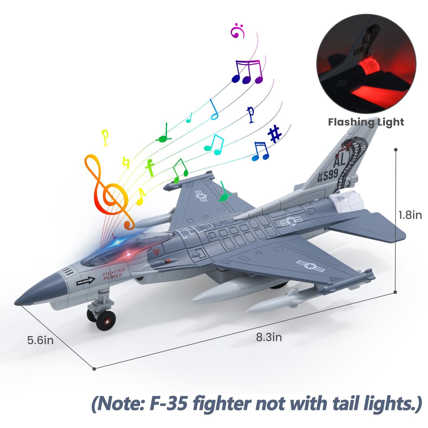 Double Fighter Jet Toy, F35 & F16 Diecast Planes with Lights & Sounds, Pull Back Military Airplane Toy Gift for Toddler,Kids, Boys