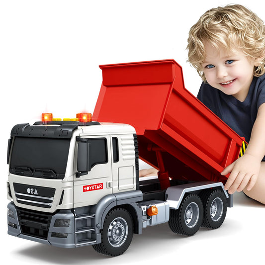 SpringFlower Dump Truck Toy for 3 4 5 6 7 Years Old Boy, Toy Dump Trucks Vehicle Toy with Sound and Light, Kids Toddlers Red Dump Truck Birthday Gifts for Boys & Girls