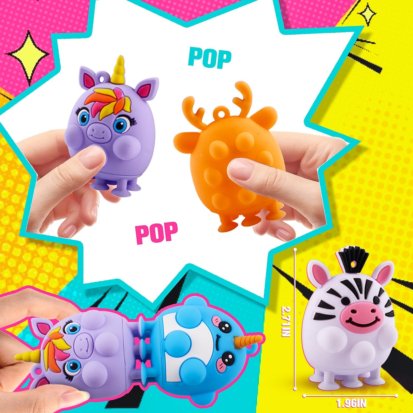 ChildFun 24 PCS Party Favors for Kids, Silicone Animal Pop Fidget Toys with Suction, Birthday Gifts for Boy Girls, Treasure Box Toys, Goodie Bag Stuffers, Prizes for Kids