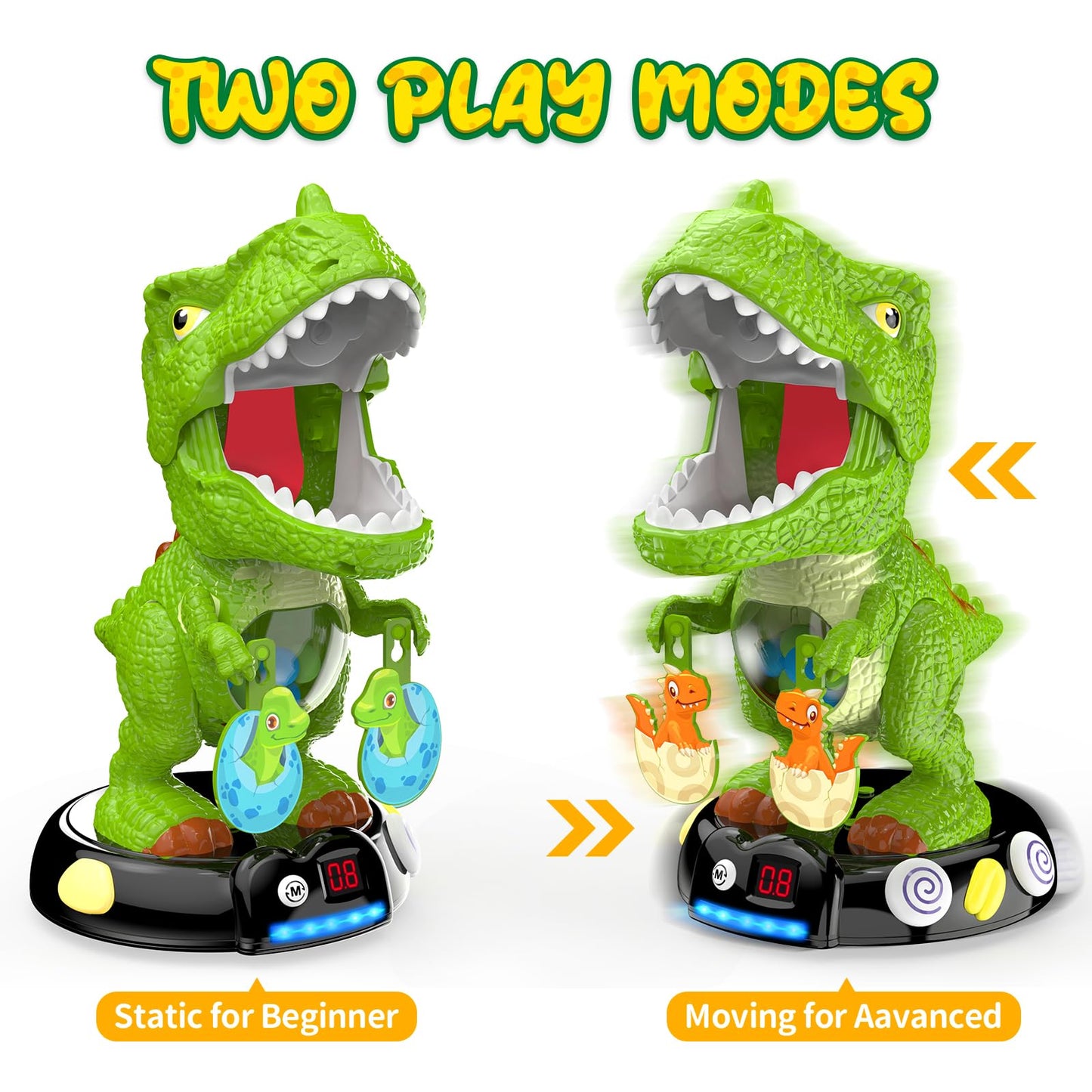 EagleStone Moving Dinosaur Shooting Toys for Kids 5-7, Electronic T-Rex Shoot Target Game with Mist Spray, LED Score, Roar & Light, 3-Pair Dino Target, Birthday Gifts for 5 6 7 8 9 Year Old Boys Girls