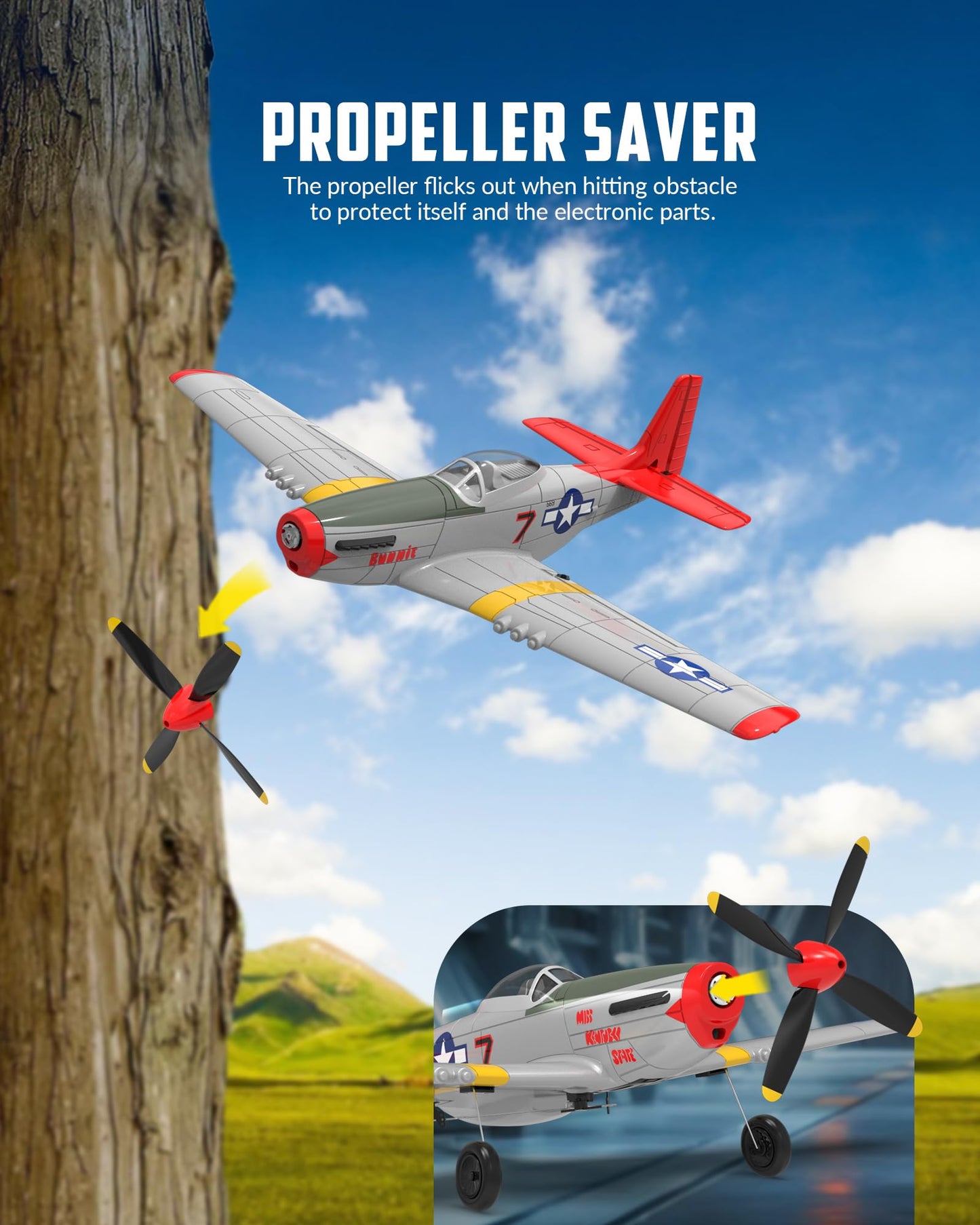 VOLANTEXRC RC Plane, 4 Channel Remote Control Airplane Fighter RTF with 6-Axis Gyro, 3 Modes & Aerobatics Easy to Fly, 2.4GHz Radio Controlled Aircraft for Beginners & Adults, P51D Mustang, Red