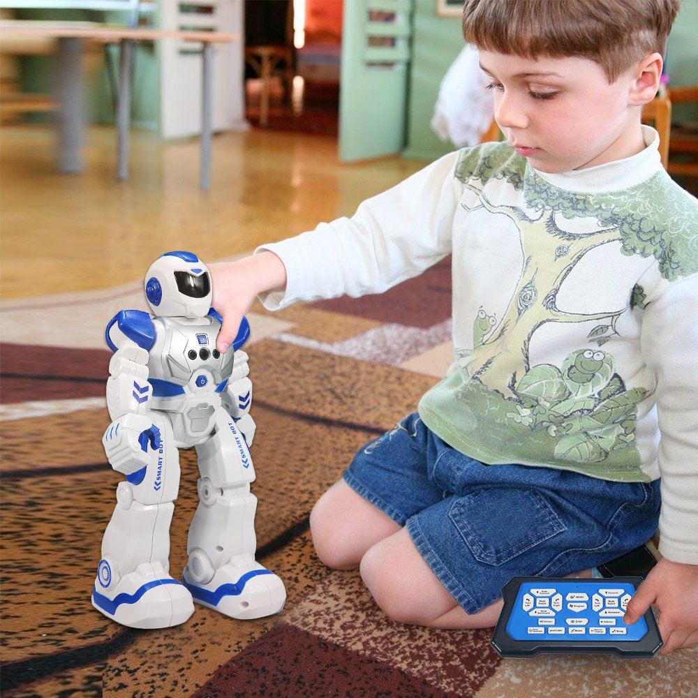 Remote Control Robot For Kids, Intelligent Programmable Robot With Infrared Controller Toys, Dancing, Singing, Moonwalking and LED Eyes, Gesture Sensing Robot Kit For Childrens Entertainment (Blue)
