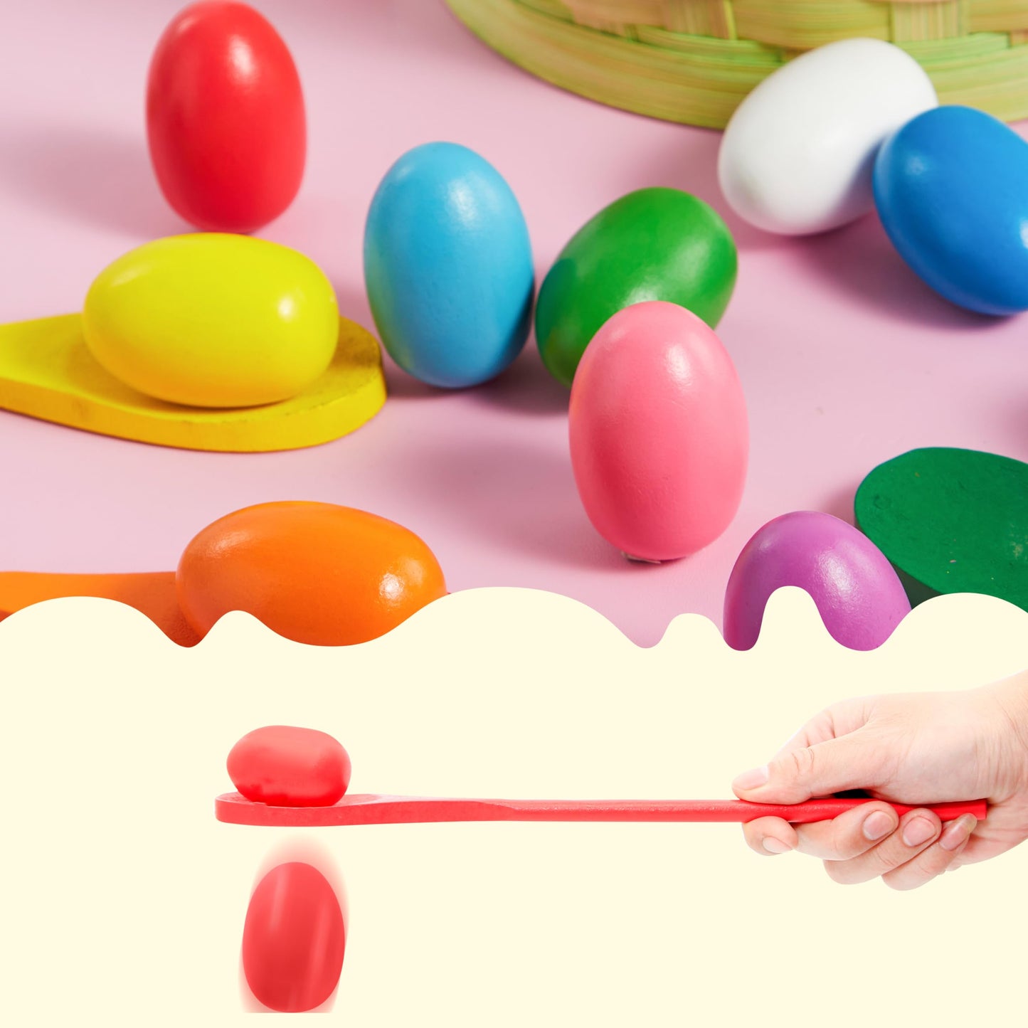 JOYIN 24 PCS Easter Egg and Spoon Race Game Set, 12 Players Carnival Egg and Spoon Relay Game for Kids & Family Activity Holiday Outdoor Yard Easter Egg Hunt Birthday Party Lawn