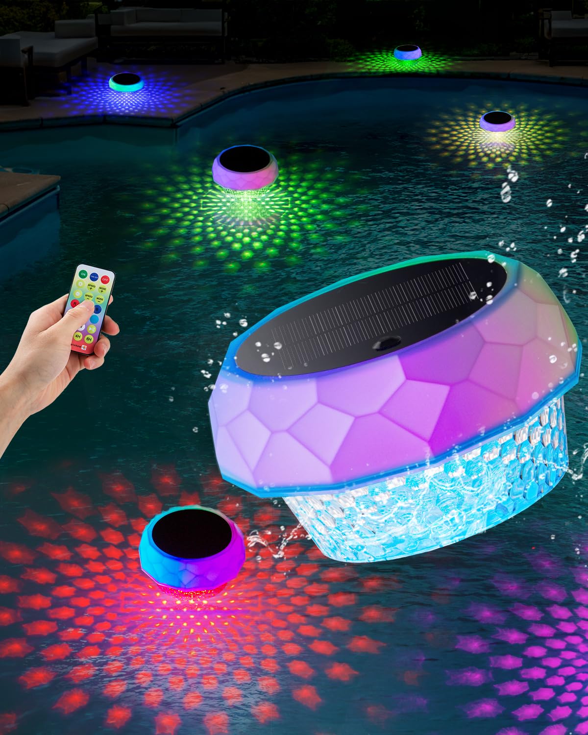Kaoer Floating Pool Lights, Rechargeable Solar Lights with Remote Control, Pool Lights that Float with RGB Dynamic Lighting, IP68 Waterproof LED Pool Lights Decor for Hot Tub Pool Garden Party