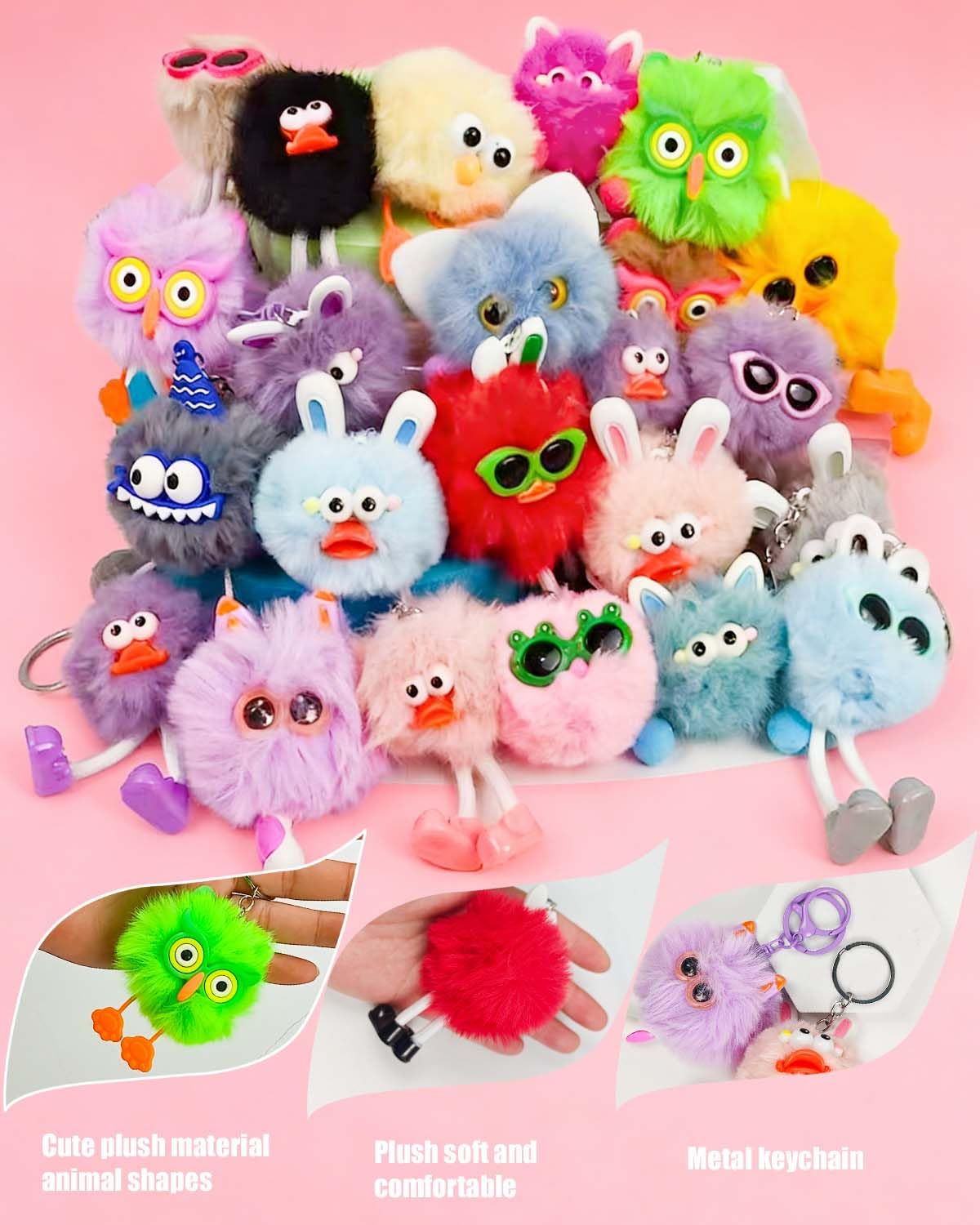 VIEKIER Cute Keychains,20 Pcs Kawaii Birthday Goodie Bags Pinata Keyrings for Classroom Prizes Party Favors for adult