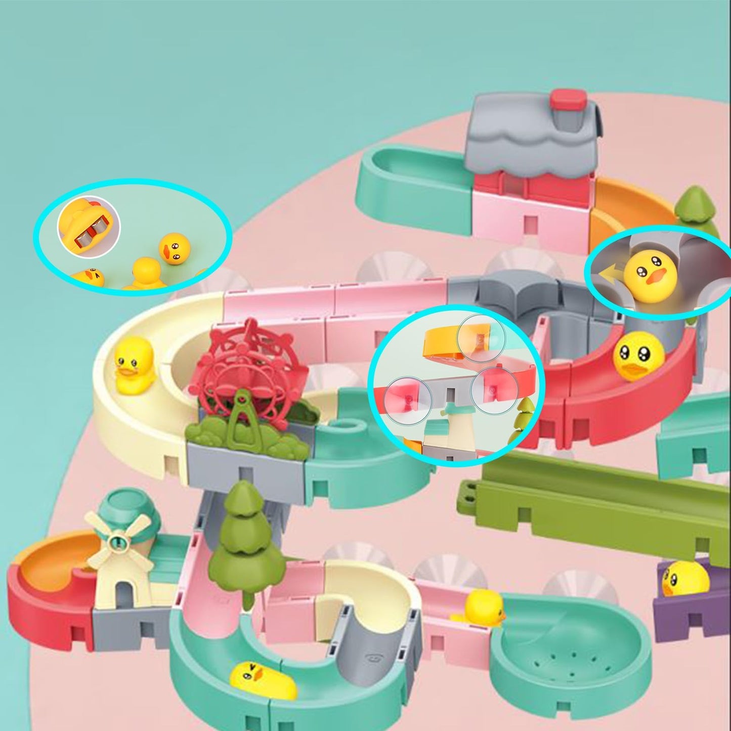 62 PCS Toddler Bath Toys for Kids Ages 3-5 4-8,Large Fun DIY Suction Cup Bathtub Mold Free Shower Toy Set,Duck Slide Building Game Toys for Ages 3 4 5 6 7 8 Year Old,Birthday Gift for Baby Boys Girls