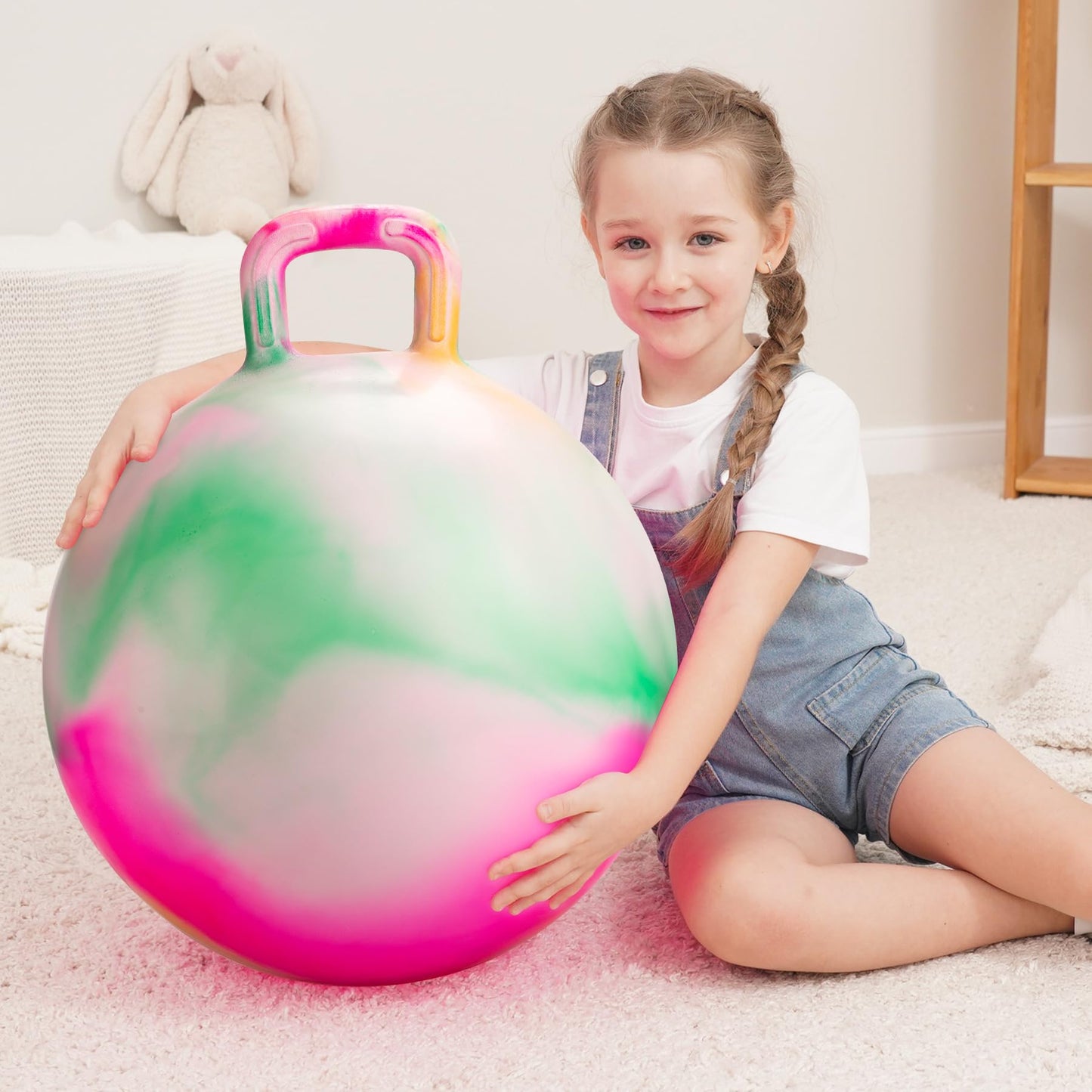 ZOOJOY Hopper Ball for Kids, 18 Inch Bouncy Ball with Handle, Inflatable Clouds Girl Toys for Indoor Outdoor Active Play with Pump, Balance Hopping Gifts for Boys Girls 3-8 Yr Old