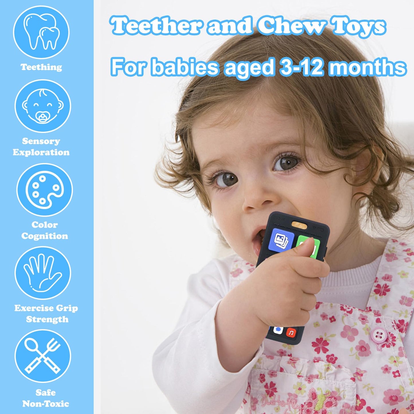 GUIGUZHJ Teether Toys, Teething Relief Teethers Toys for Babies 3-6 12 Months, Play Phone Remote Control Keyboard Toy for Newborn Infant Boy Girl Autism Essentials, Food Grade Silicone Sensory Toy