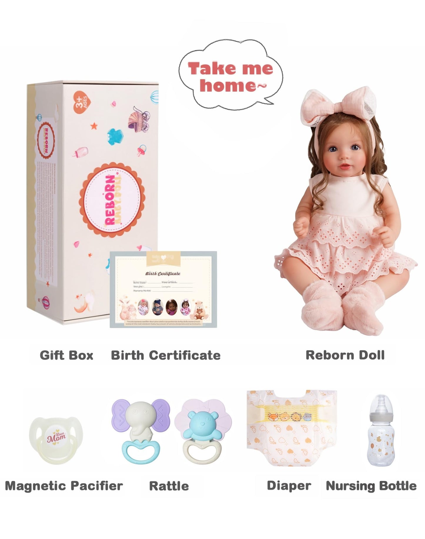 BABESIDE Lifelike Reborn Baby Dolls Dara - 20 Inch Realistic-Newborn Baby Doll Brown Hair Girl Handmade Real Life Baby Dolls with Clothes and Toy Accessories Gift for Kids Age 3+