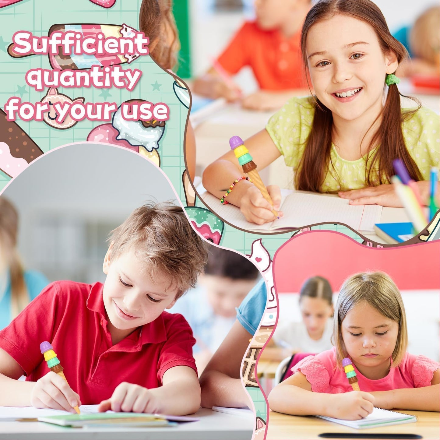 24 Sets End of Year Student Gits from Teacher Incudes Ice Cream Party Favors Ice Cream Pen Cute Cartoon Novely Gel Pen for Students School Classroom Prizes Last Day of School Gift Set