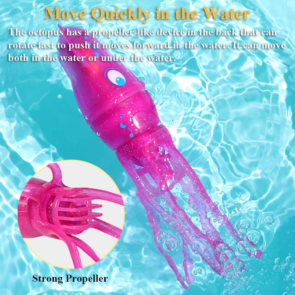 NEXTAKE Electric Octopus Bath Toy, Swimming Octopus Pool Toy Simulated Octopus Tub Toy Electric Octopus Bathtub Toy with Lights (Red)