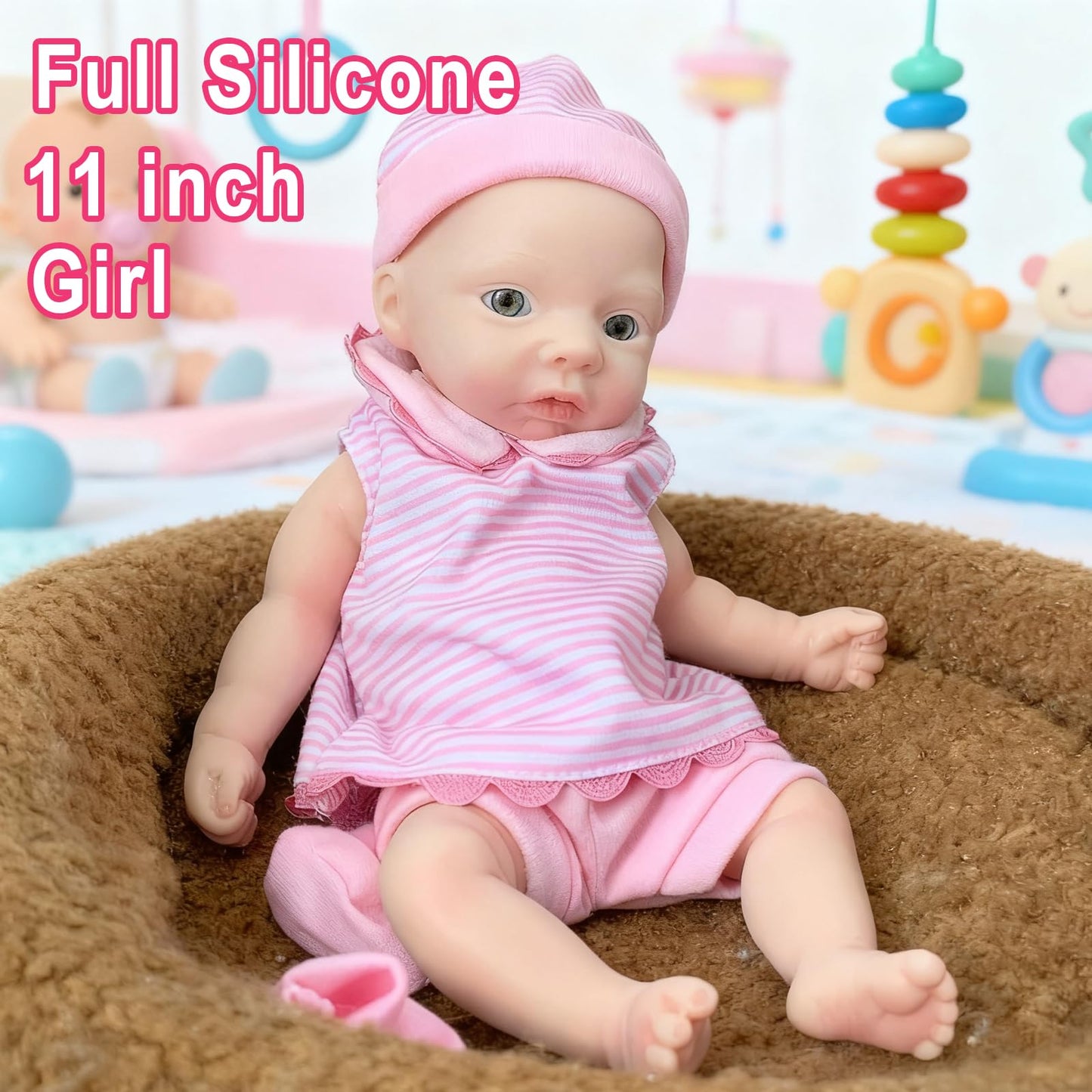 Yokyyi Full Platinum Silicone Baby Doll-11 Inch Alive Full Silicone Reborn Baby Dolls Silicone Full Body Girl for Christmas Educational Toy