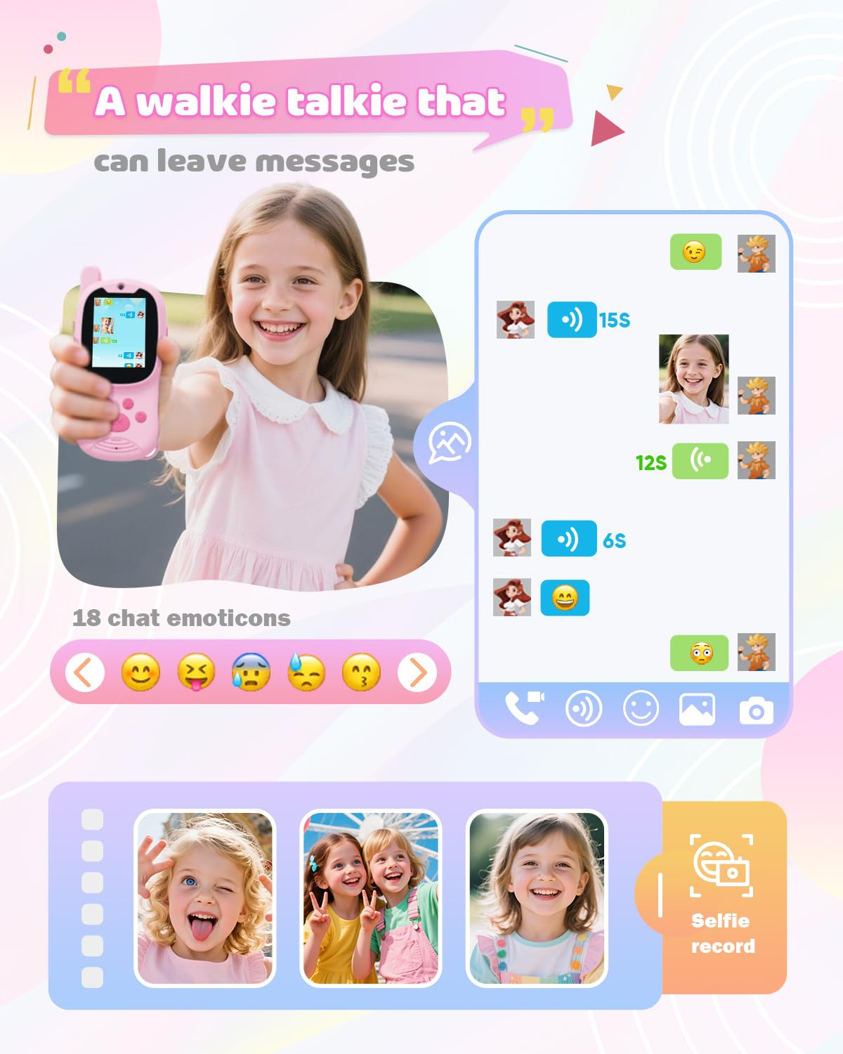Eveedo Video walkie talkies for Kids,2 Pack Rechargeable Kids Walkie Talkies can Send Messages,Christmas Birthday Gifts for Kid Age 3-12,Portable Toddler Toy for 4 5 6 7 8 9 Year Old Girls Boys Pink