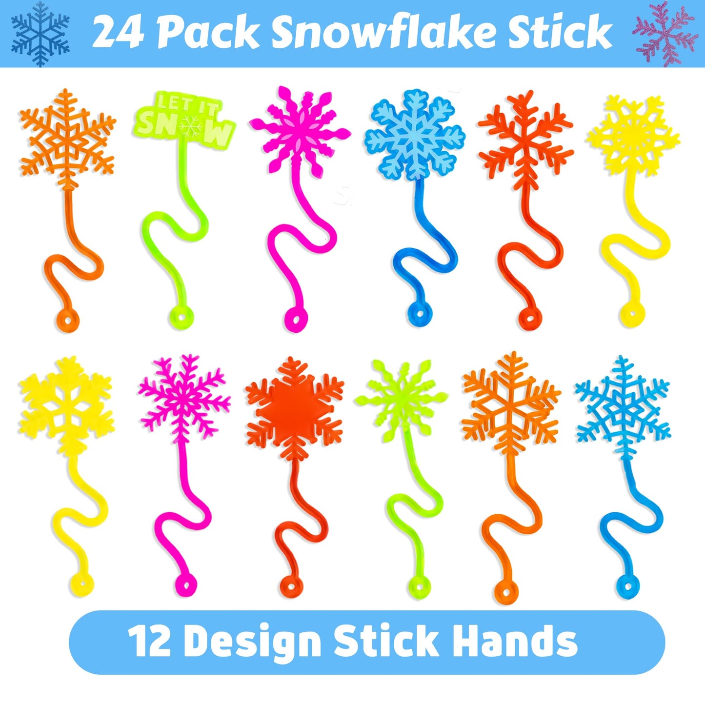 48PCS Snowflake Party Favors - 24PCS Temporary Tattoos & 24PCS Stick Hands Party Favors - Perfect Birthday Favors, Goodie Bag Stuffers, Treasure Box Toys, Classroom Prizes, and Student Gifts