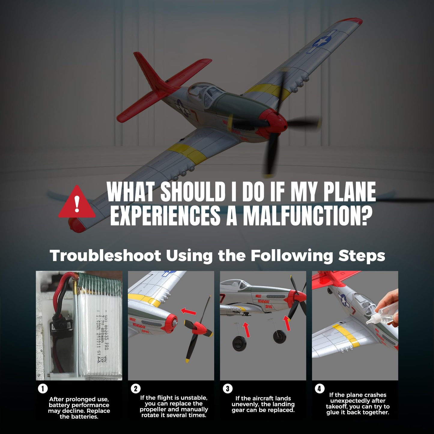 VOLANTEXRC RC Plane, 4 Channel Remote Control Airplane Fighter RTF with 6-Axis Gyro, 3 Modes & Aerobatics Easy to Fly, 2.4GHz Radio Controlled Aircraft for Beginners & Adults, P51D Mustang, Red