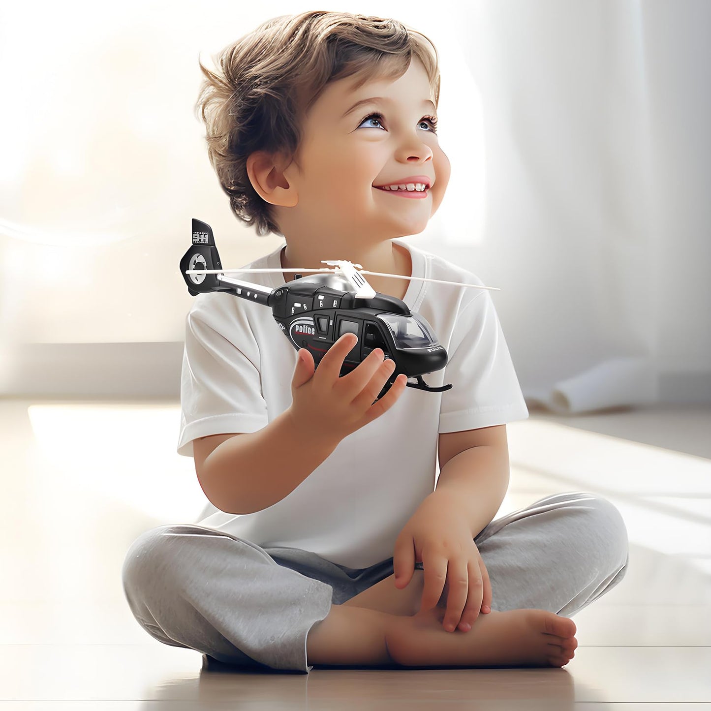 NOVAFUSION Kids Helicopter Toy Diecast Military Helicopter Model Kit,Pull Back Plane with Lights and Sound,Toys Airplane with Rotatable Propeller for Boys Age 4-7（Black）
