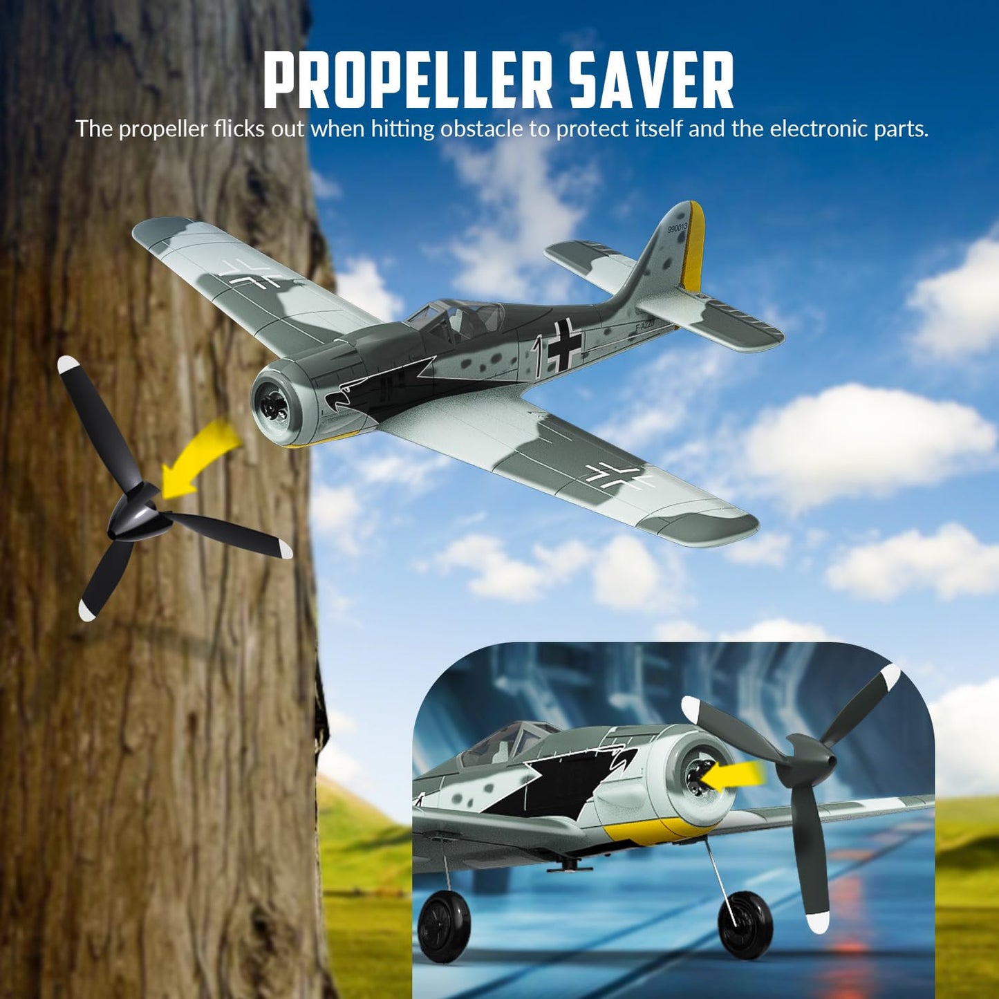 volantexrc RC Plane FW190 Fighter 4CH Remote Control Airplane RTF with Aileron, Gyro, Aerobatics & 3 Modes to Fly, Hobby Radio Controlled Warbird Aircraft for Adults, Beginners (761-17)