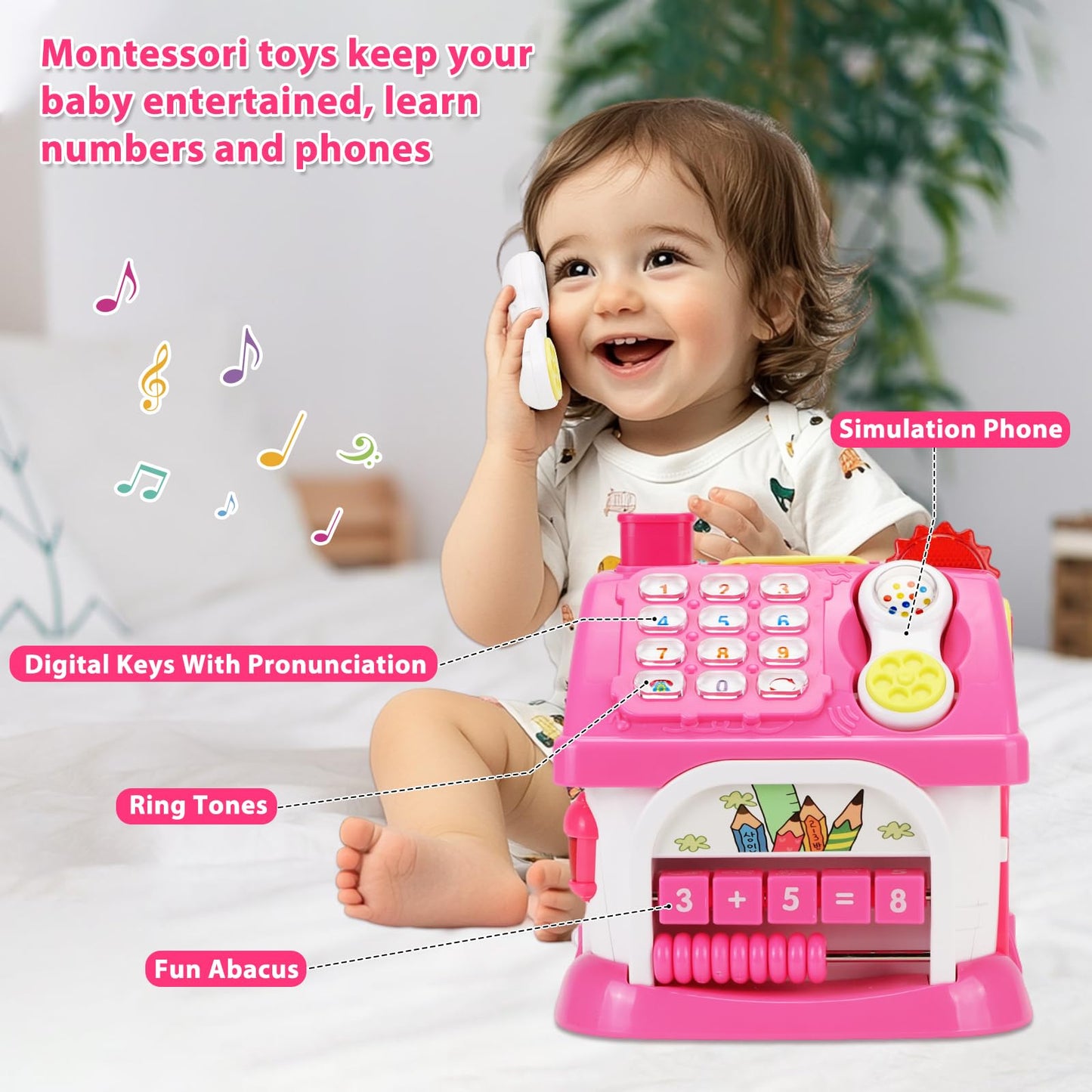 Aitbay Toys for 1 Year Old Girl Gifts: Baby Musical Toys 12-18 Months 8-in-1 Multi-Functional House - Montessori Educational Toys for Toddlers 1-3 - First Christmas 1st Birthday Gifts
