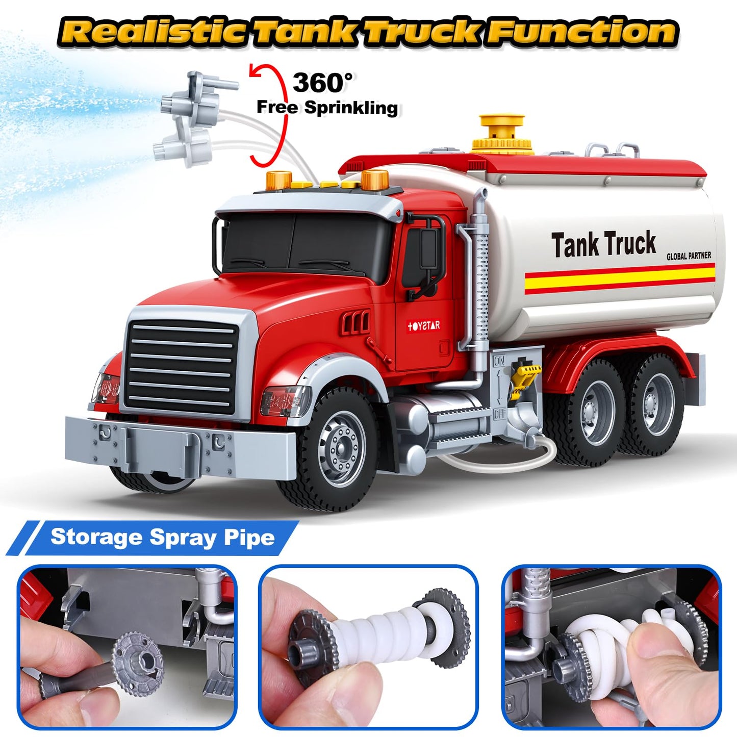 Bstoyder Kids Toys for 3 4 5 6 7 8 Years Old Boys, 15" Tank Truck Toy with Lights, Sounds, Toddler Friction Powered Truck Vehicle Toy for Boys Girls Birthday Gifts