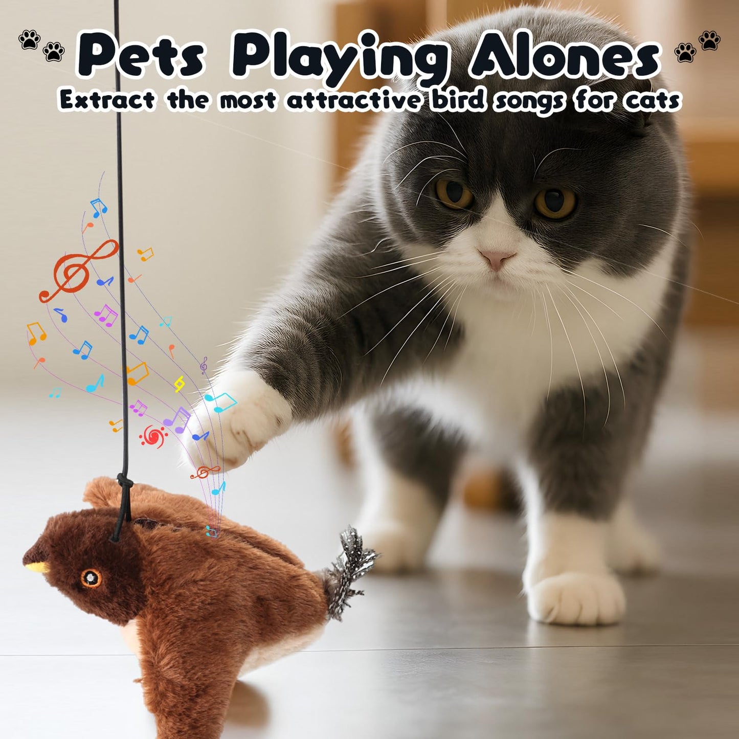 Pureadee Flappy Chase Cat Toy, 2026 New Interactive Chirping Flying Bird Cat Toy with Remote Control, Chirping Bird Cat Toy Flapping Wings, Flying Interactive Simulation Electric Cat Toy (Brown) (A)