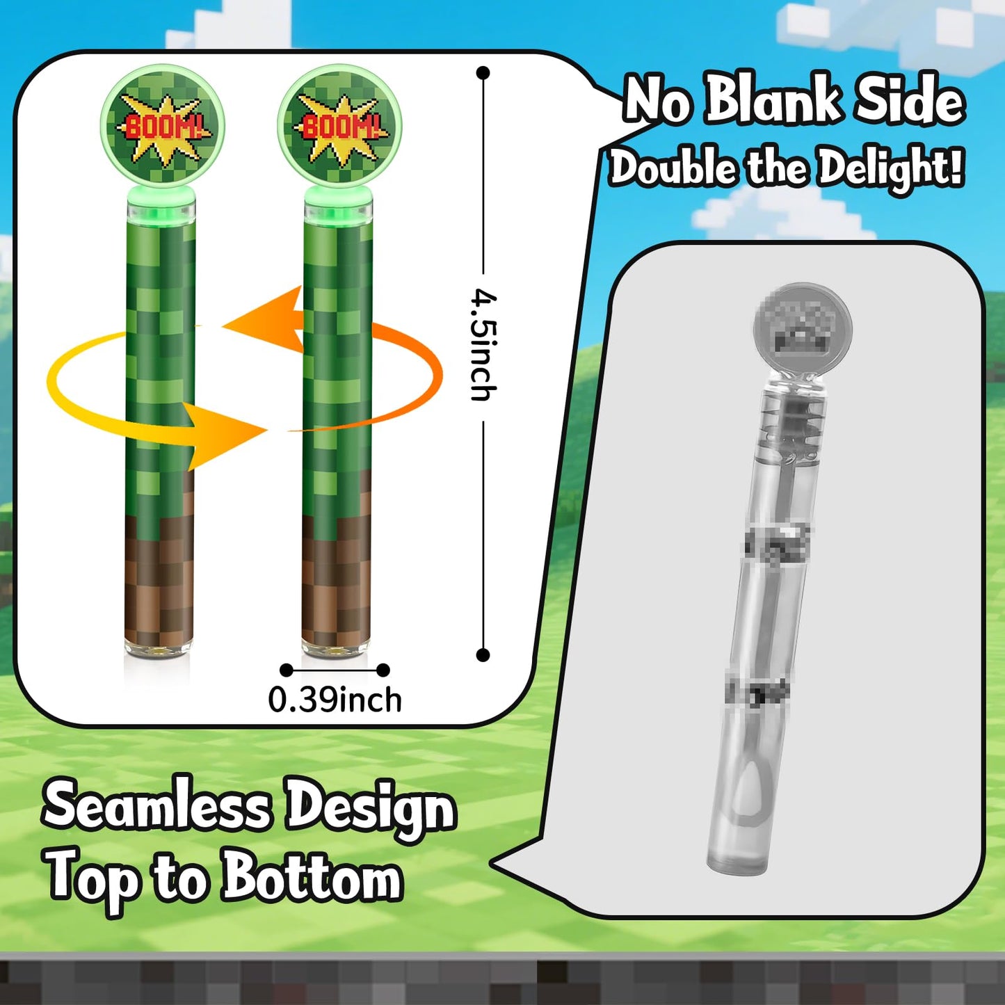 24 Pack Pixel Bubble Wands Bulk for Kids - Themed Birthday Party Favor with Green & Brown Pixel Mini Bubbles, Goodie Bag Stuffers, Classroom Prizes, Summer Outdoor Toys, Graduation Party Favors