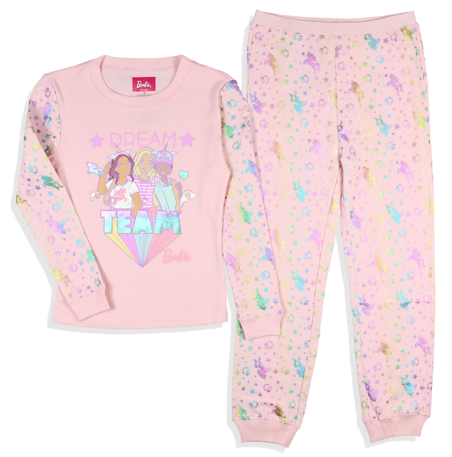 INTIMO Mattel Girls' Barbie Dream Team Unicorn Best Friend Sleep Pajama Set (4)
