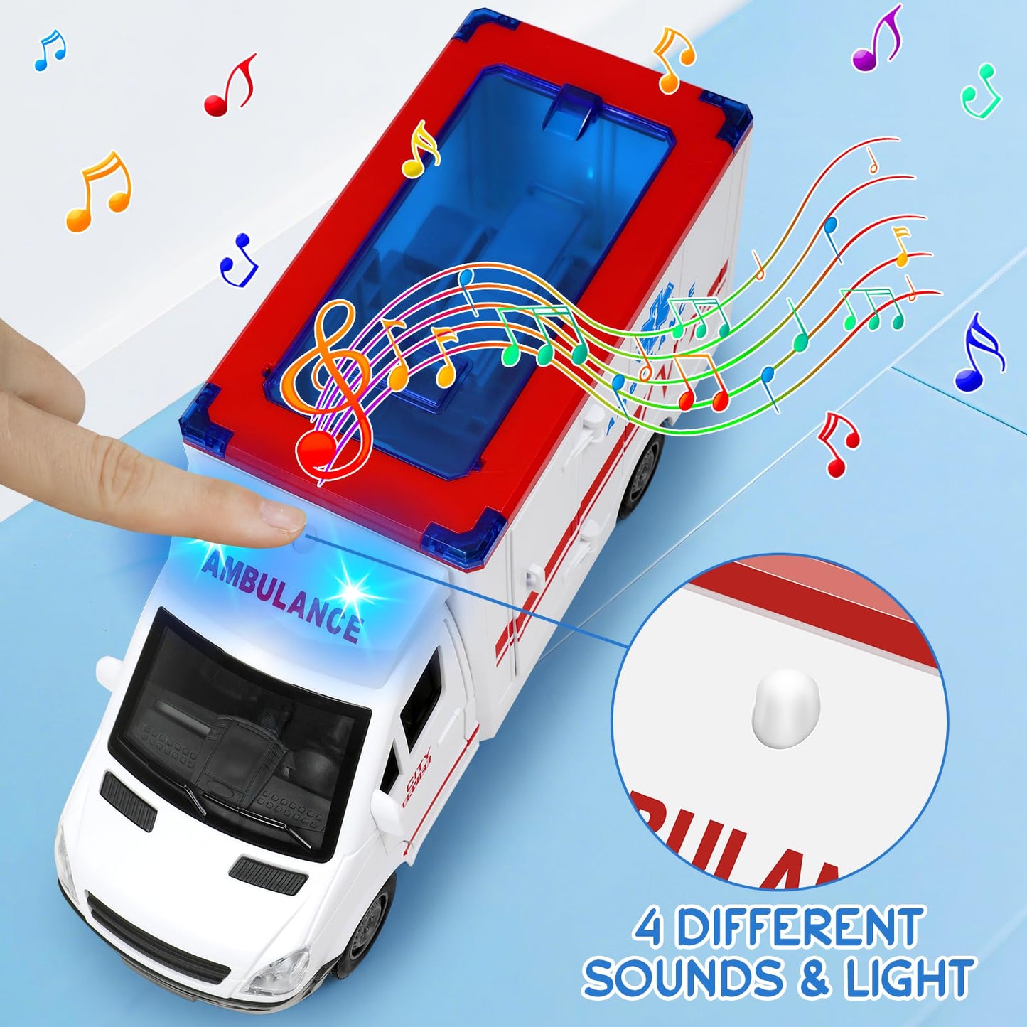Toy Ambulance Boys Age 3-5 With 4 Different Flashing Lights & Sound, Back And Side Doors Open Friction-Powered Wheels Light Up Toy Hospital Sets Buses Birthday Gift 3 4 Year Old And Up Girl Boy Toys