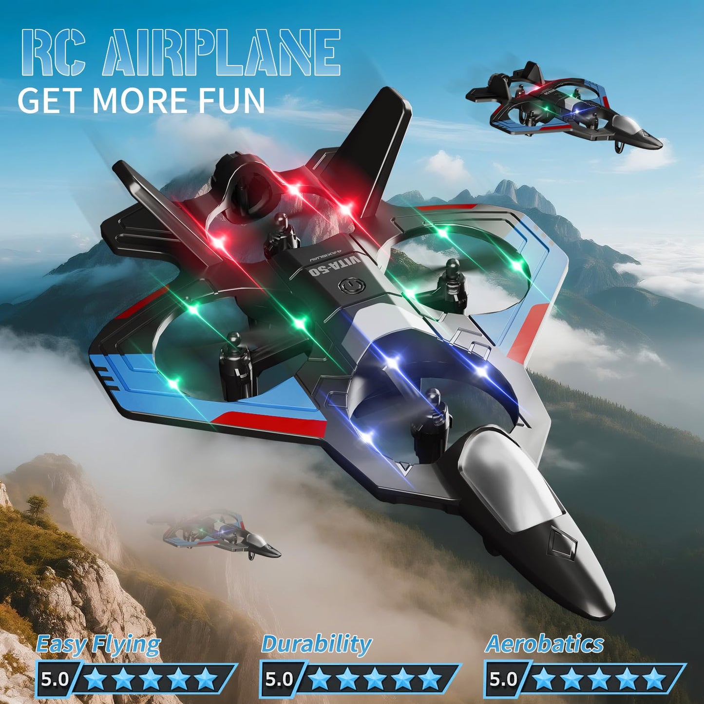 Tubokoro RC Planes with 3 Batteries for Kids Adults, Foam Remote Control Airplane Jet Helicopter Drone Toys for Kids Adults 8-12 12-16, Remote Control Plane Airplane Toys with Led Lights