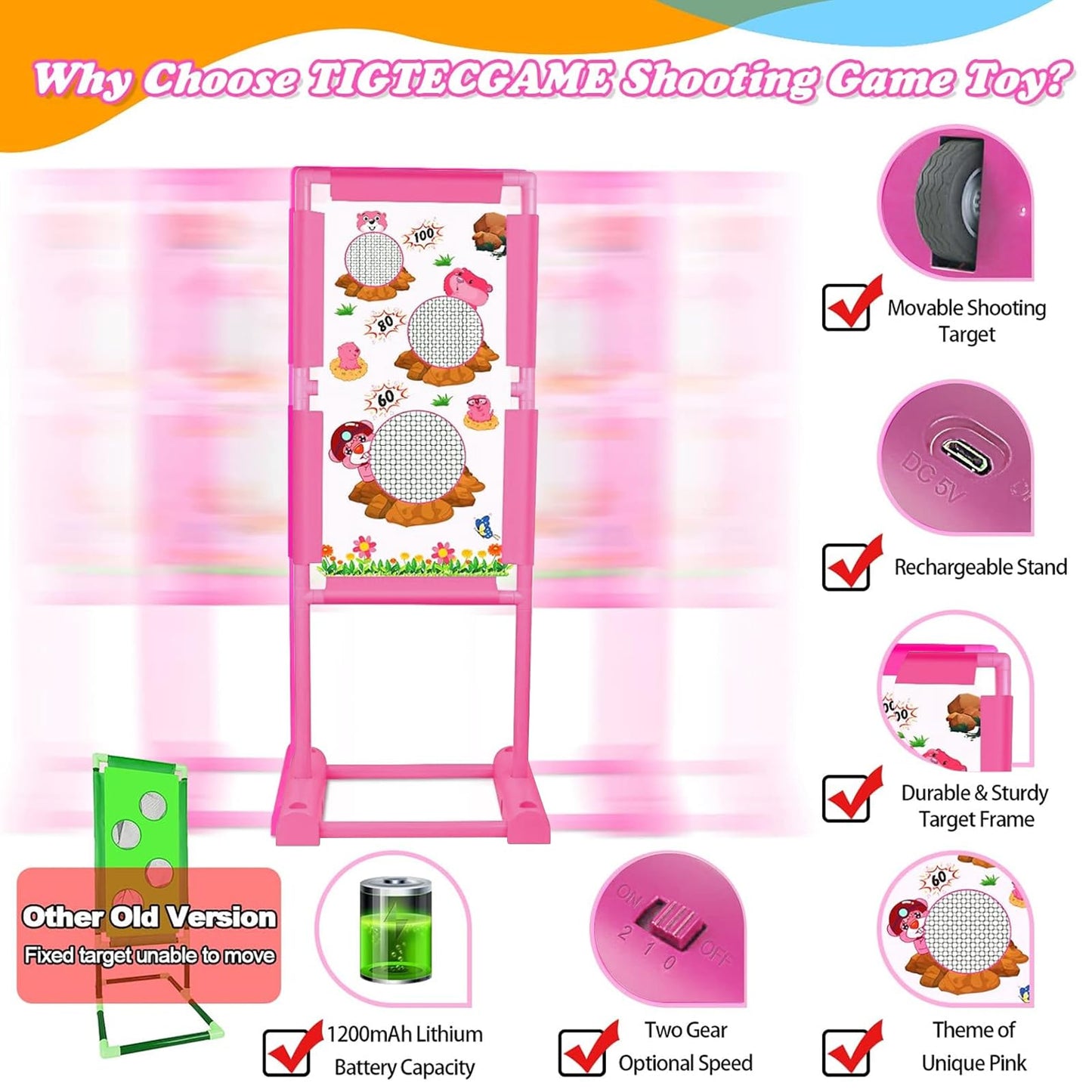 TIGTECGAME Upgraded Moving Shooting Game Toy for Boy Girl Age of 5 6 7 8 9 10 11 12 Years Old Includes Shooting Target & 2 Blaster Guns & 18 Foam Balls - Ideal Christmas Birthday Gift for Kids