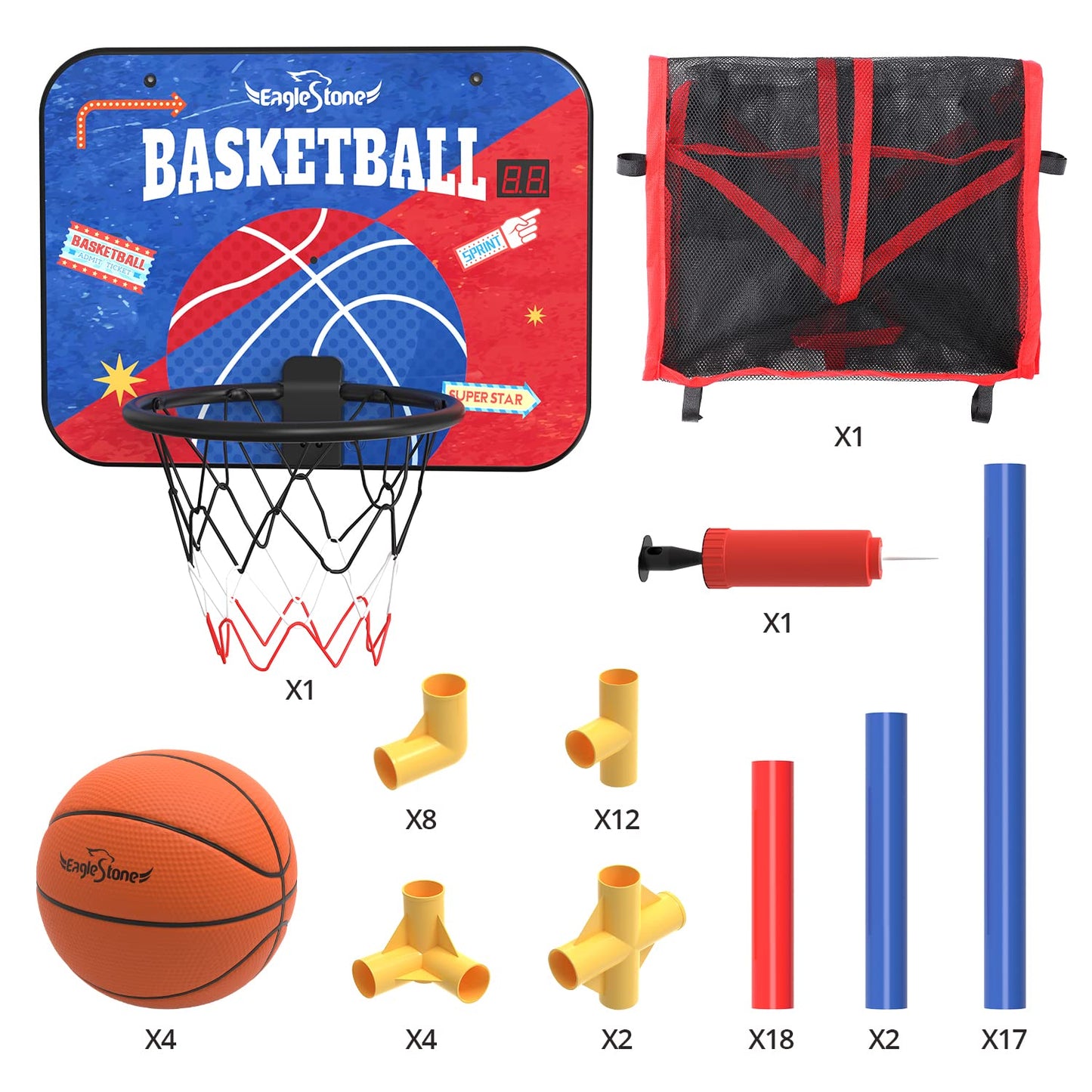 EagleStone Kids Arcade Basketball Game with Electronic Scoreboard and Cheer Sounds, Indoor Outdoor Basketball Hoop with 4 Balls, Game Toy Gift for Ages 3-12 Boys and Girls