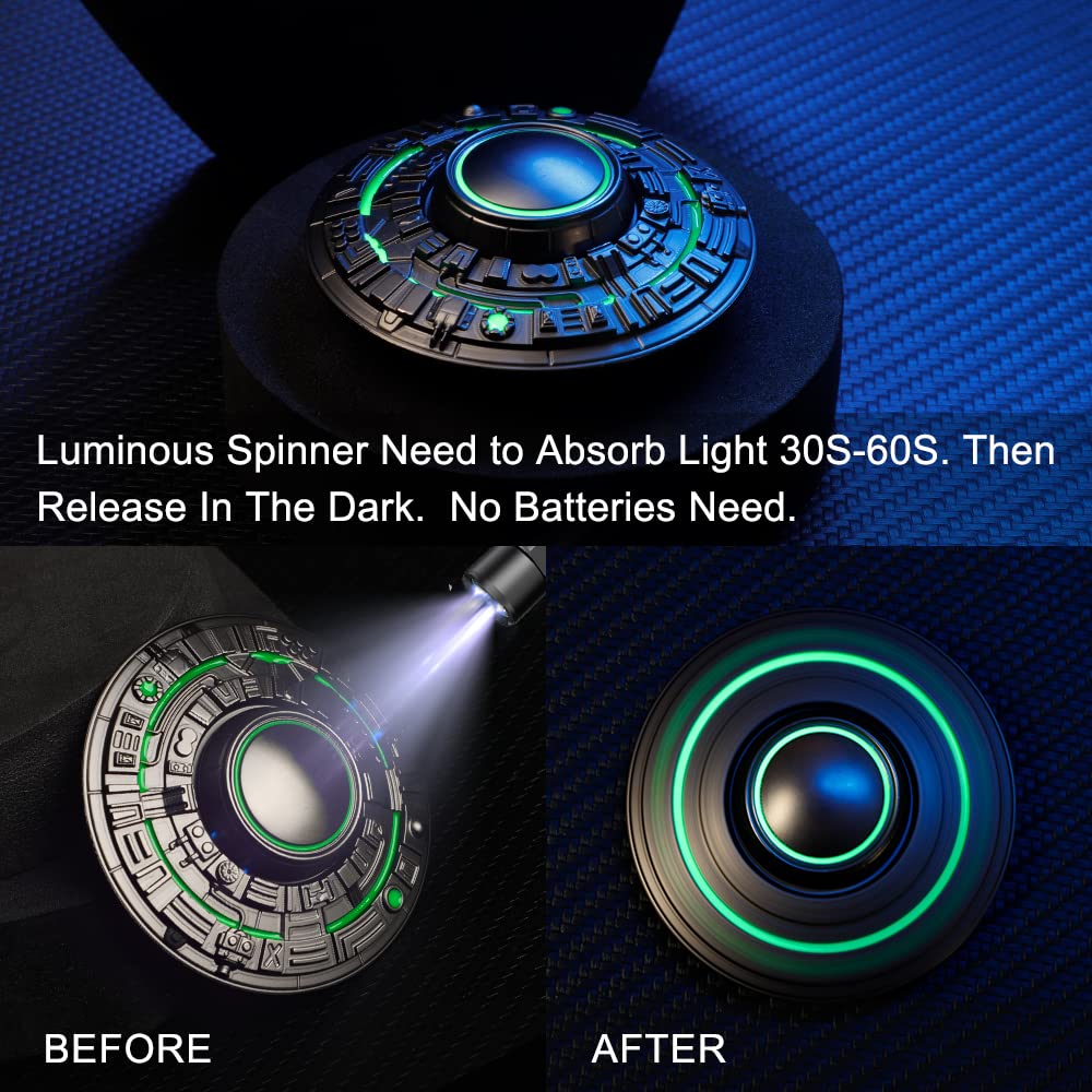 Cool Spaceship Fidget Spinners Metal, UFO Model Finger Hand Spinner, Stress Desk Fidget Toys Gift for Kids & Adults, Luminous Night Effects, Exclusive Desk Spinning Top Prizes