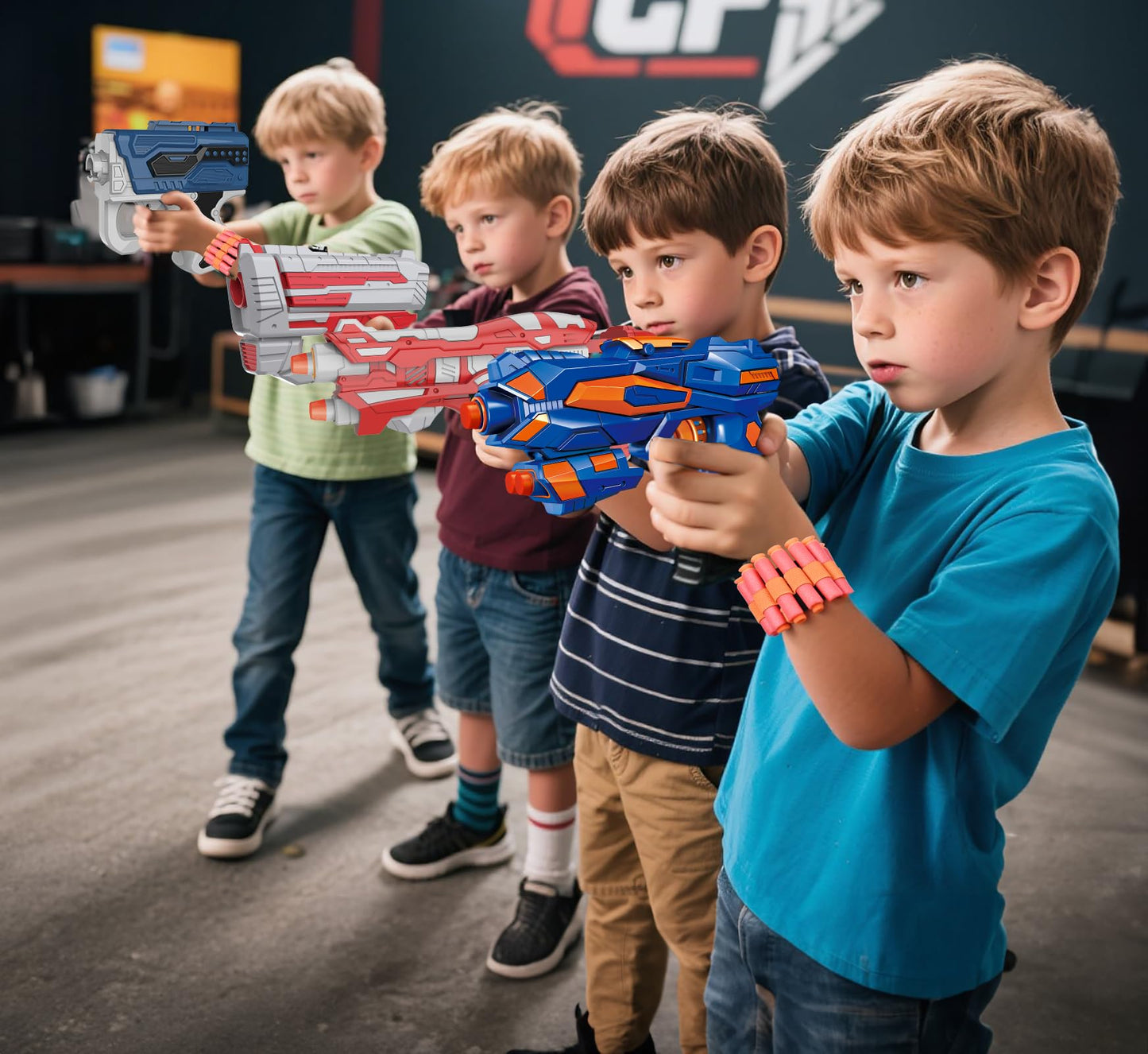 Kasebro 4 Pack Blaster Set for Kids Ages 5+ | 80 Foam Darts & 4 Wrist Bands | Team Battle Toy Gift - Christmas Birthday Easter Party