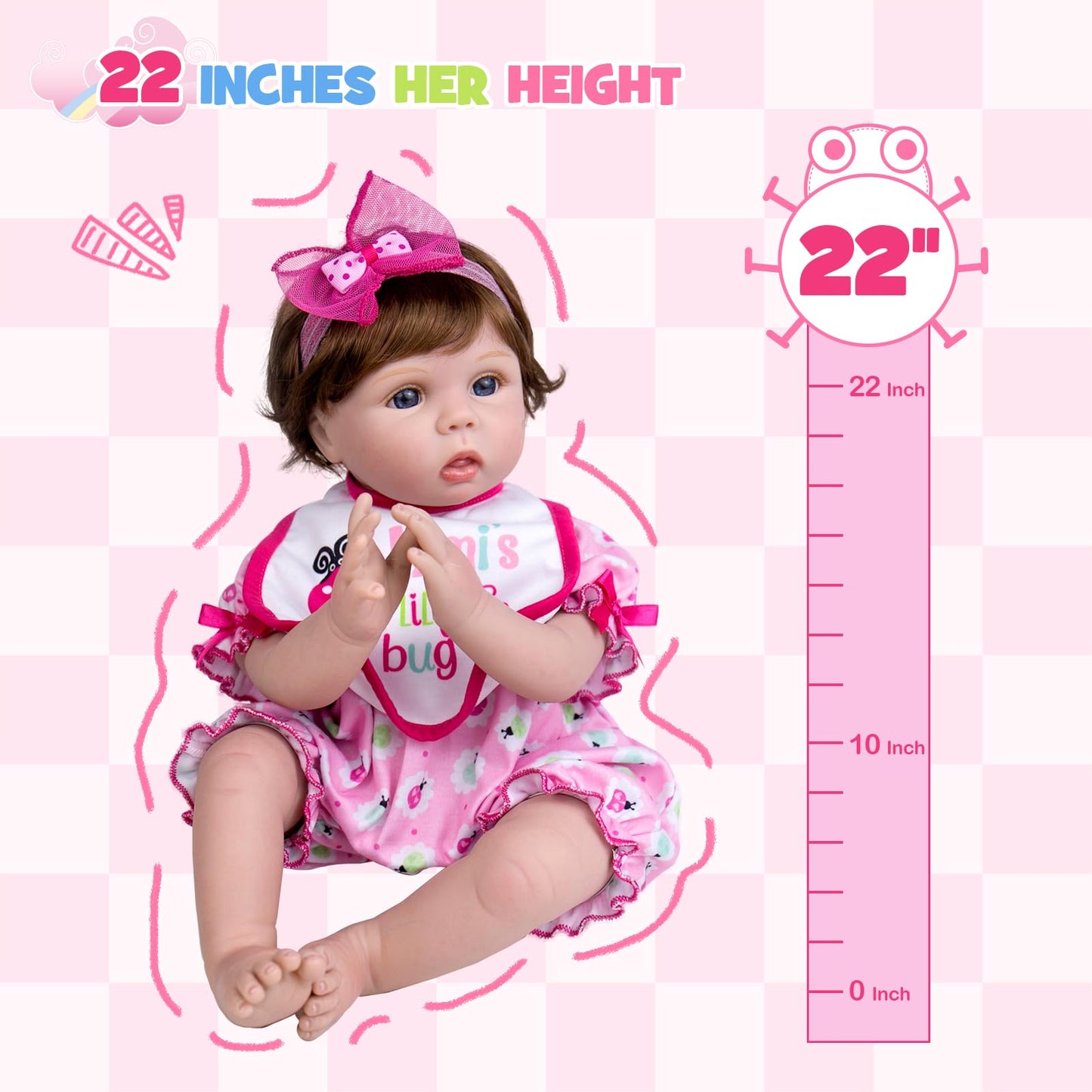 Aori Lifelike Reborn Baby Dolls - 22" Realistic Weighted Cloth Body Baby Girl with 3/4 Soft Vinyl Limbs, Newborn Toddler Doll for Kids Ages 3+ Years
