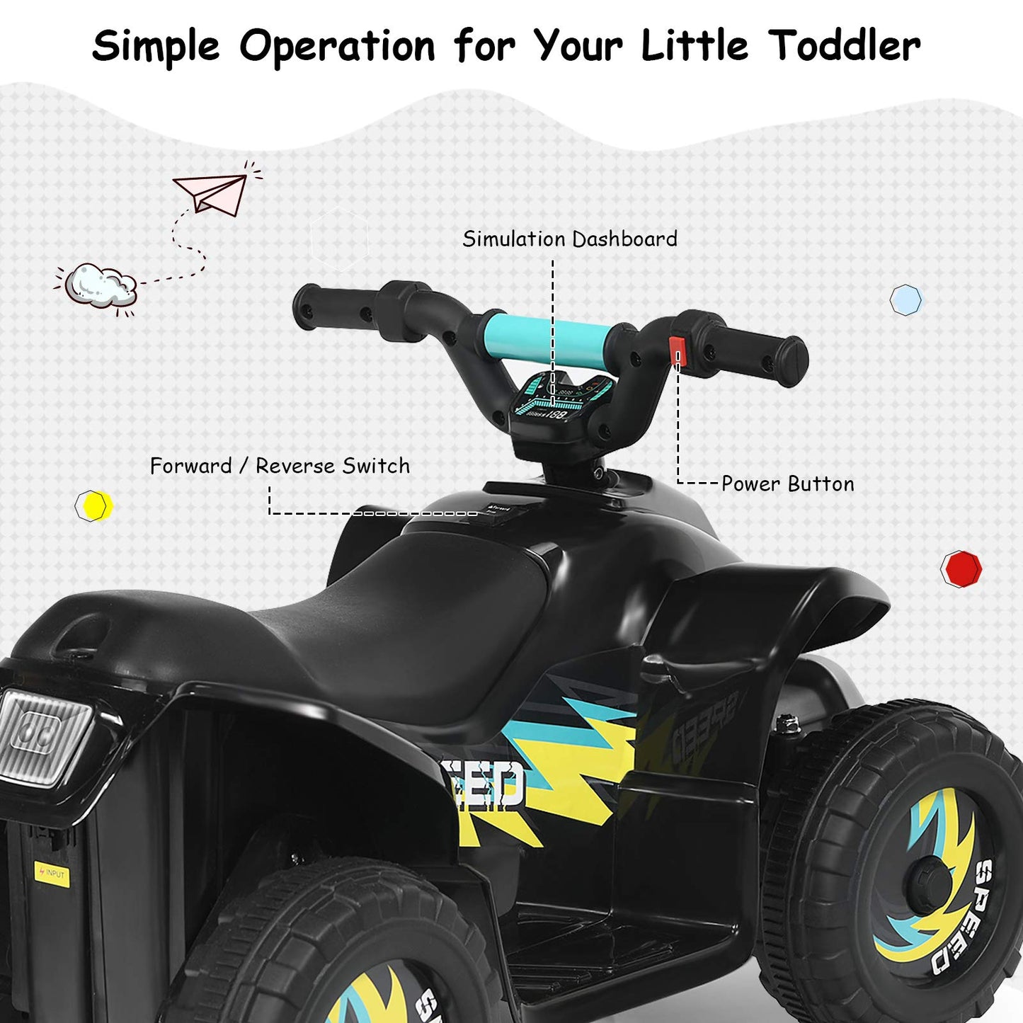 Costzon Kids ATV, 6V Battery Powered Electric Quad, Forward/Reverse Switch, Rear Wheeler Motorized Ride On Mini Vehicle Car for Toddlers Boys Girls, Ride on ATV (Black)