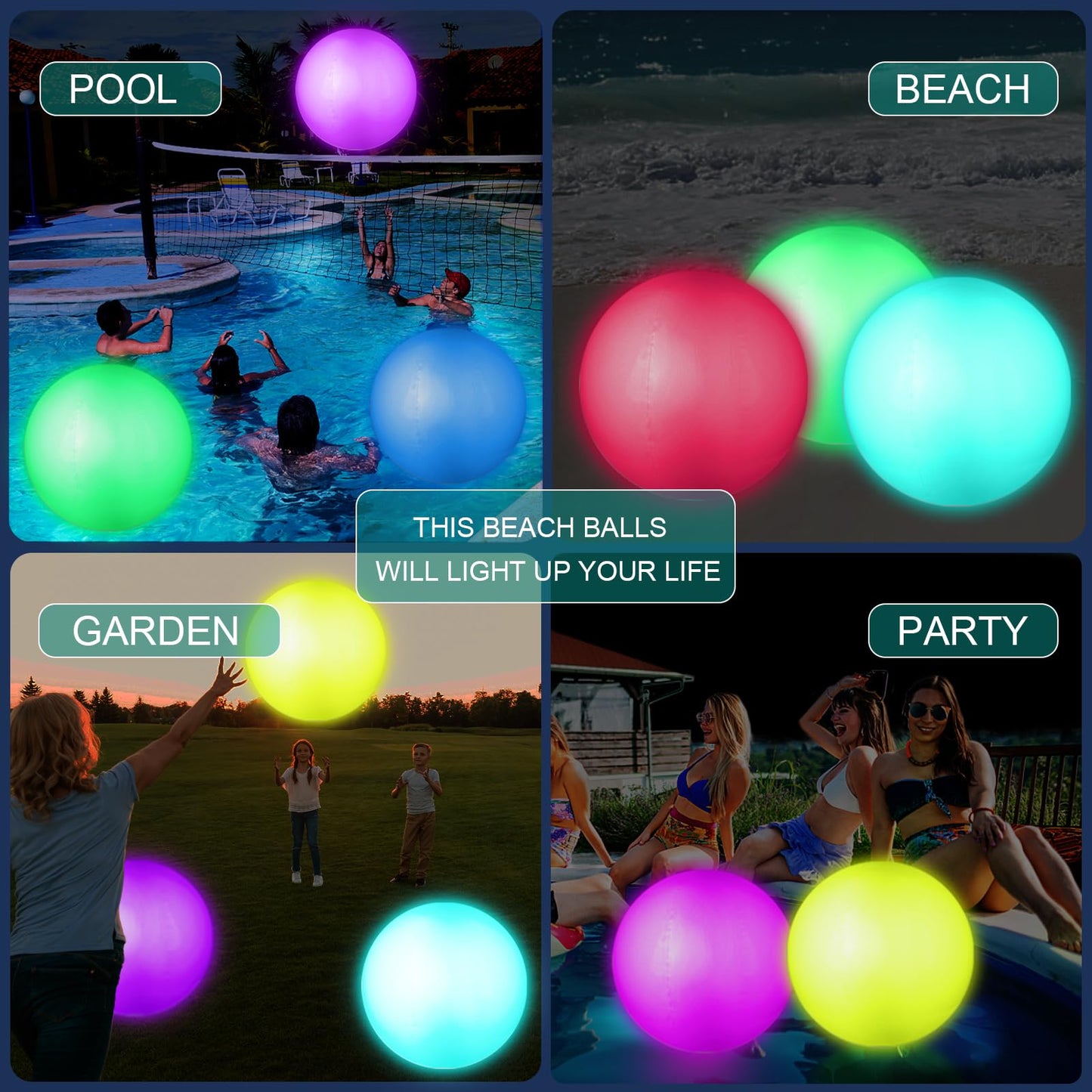 Icnice Pool Toys, LED Beach Ball, Glow in Dark Party Supplies, 4 Pack Inflatable Light up Ballon 12'' Floating Pool Light with Remote 16 Color 4 Mode (6 Pack)