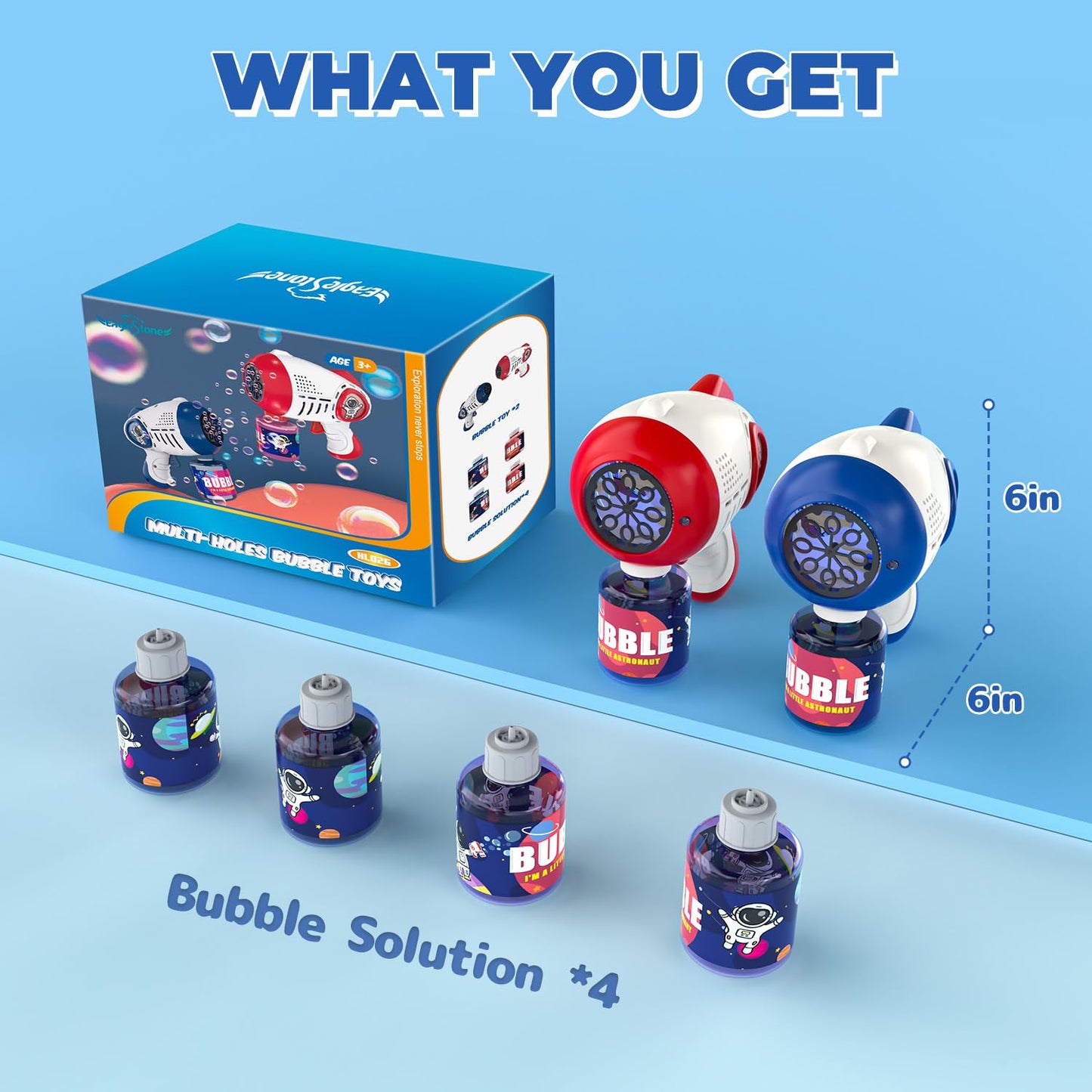 EagleStone Bubble Guns for Kids 4-8, 2 Pack Light-Up Automatic Bubble Gun Blasters with 4 Solution, Bubble Machine for Toddlers, Outdoor Summer Toy, Easter Gifts, Birthday Wedding Party Favors