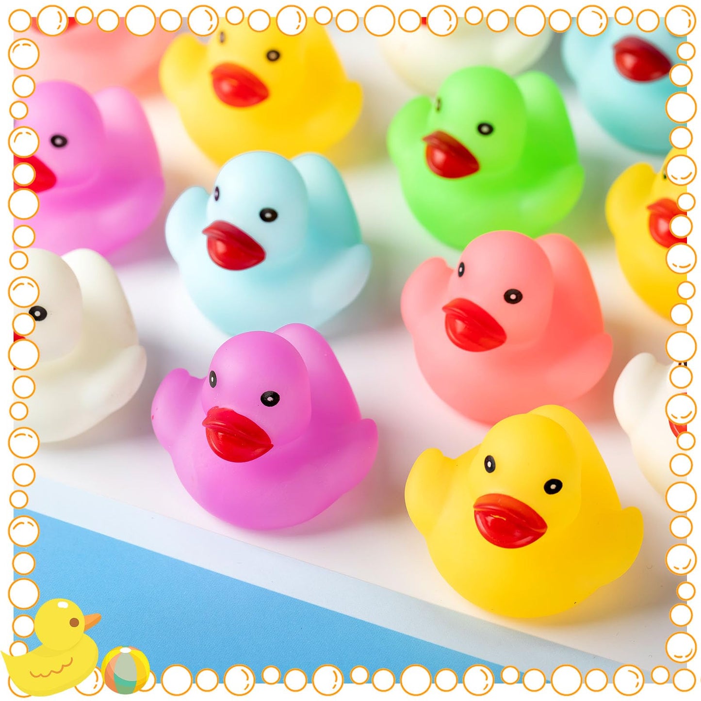 Chitidr 24 Pcs Glow in the Dark Rubber Ducks 2.2'' Luminous Mini Rubber Duck Fluorescent Tiny Light up Floating Squeaky Bathtub Toys for Baby Showers Summer Beach Pool Party Games (Colorful)