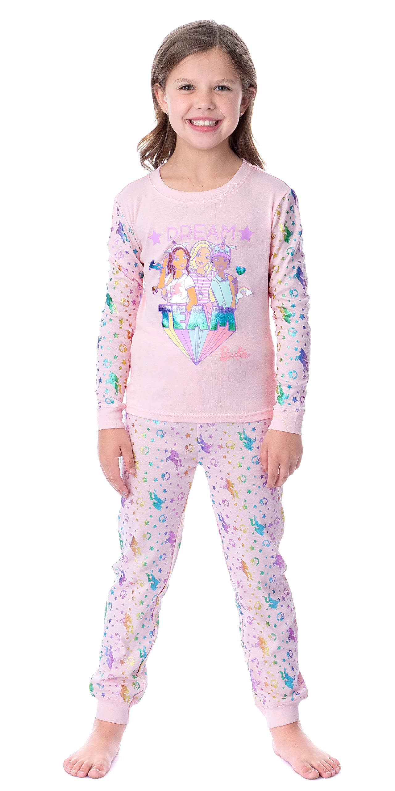 INTIMO Mattel Girls' Barbie Dream Team Unicorn Best Friend Sleep Pajama Set (4)