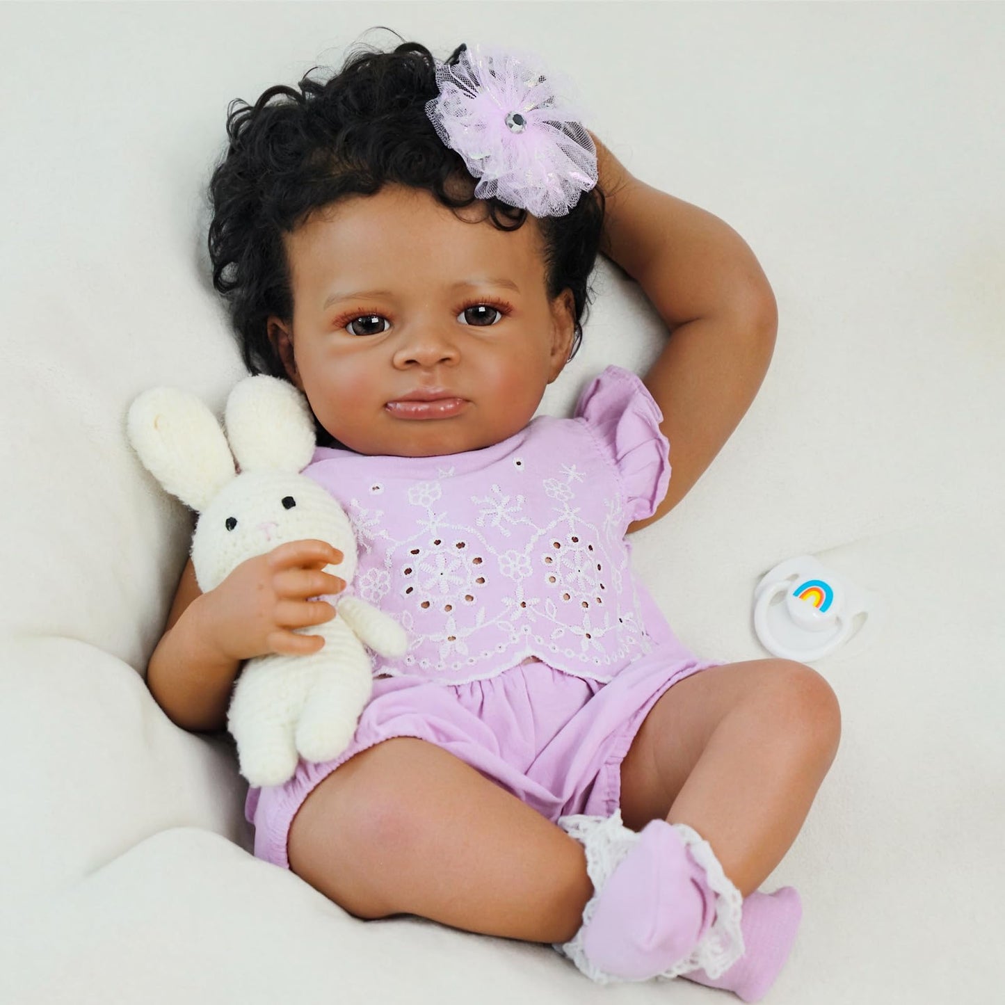 SCOM Lifelike Reborn Baby Dolls-20 Inch Realistic Newborn Baby Girl with Full Soft Vinyl Body, African American Doll Silicone Girl with Complete Accessories, Best Gift for Kids Age 3+ Pretend Play
