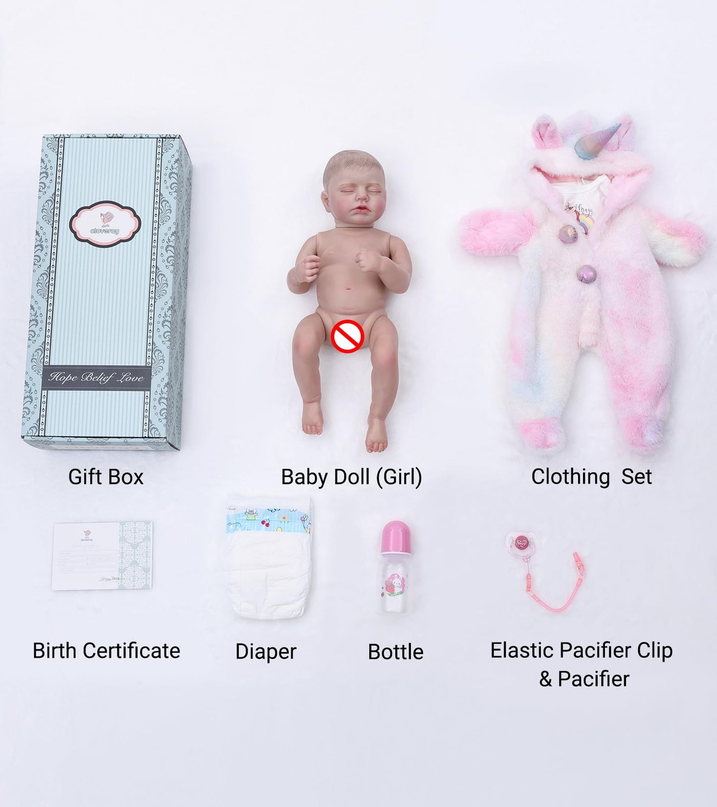 Cloveray Reborn Baby Dolls – 20 Inch Real Baby Dolls That Look Real, Full Body Vinyl Girl Doll in Fantasy Horn Outfit with Accessories, Gift for Girls Ages 3+, Pretend Play & Collectors