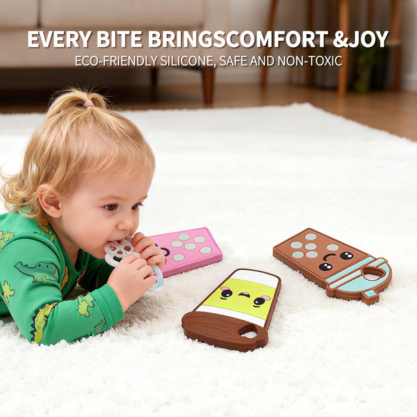 Imagination Junction Baby Teething Toys ，Food Grade Silicone Safety Chewy Teething Toy ，Soft Silicone Chew Toys, Toddler Sensory Chewing Teether (Milk Tea)