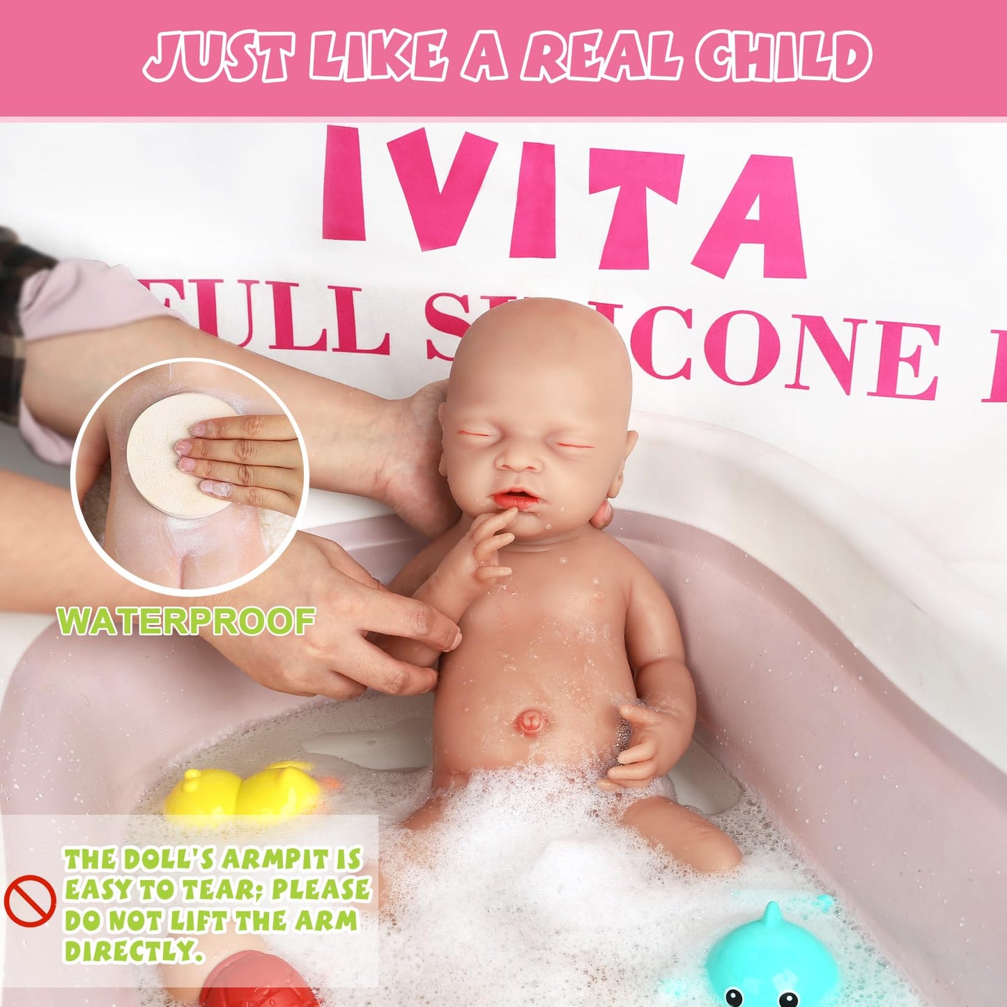 IVITA 14 inch Sleeping Silicone Baby Dolls Girl Weighted 3.81 lb,[NOT Vinyl],Silicone Full Body Reborn Realistic Real Life Lifelike Newborn Soft Babies with Accessories & Gift Box for Kids Age 3+