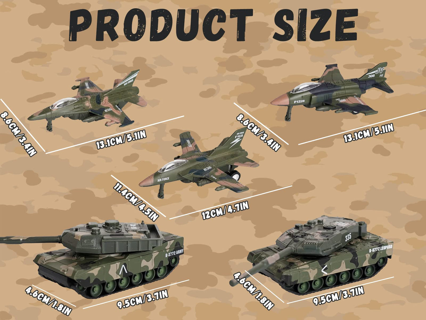 Crelloci 5 Pack Die Cast Fighter Jet Tank Toy, Pull Back Army Toys Vehicle Set, Camouflage Bomber Airplane Tank Vehicles, Military Air Force Playset for Kids Toddlers, Boys Age 3+ (B)